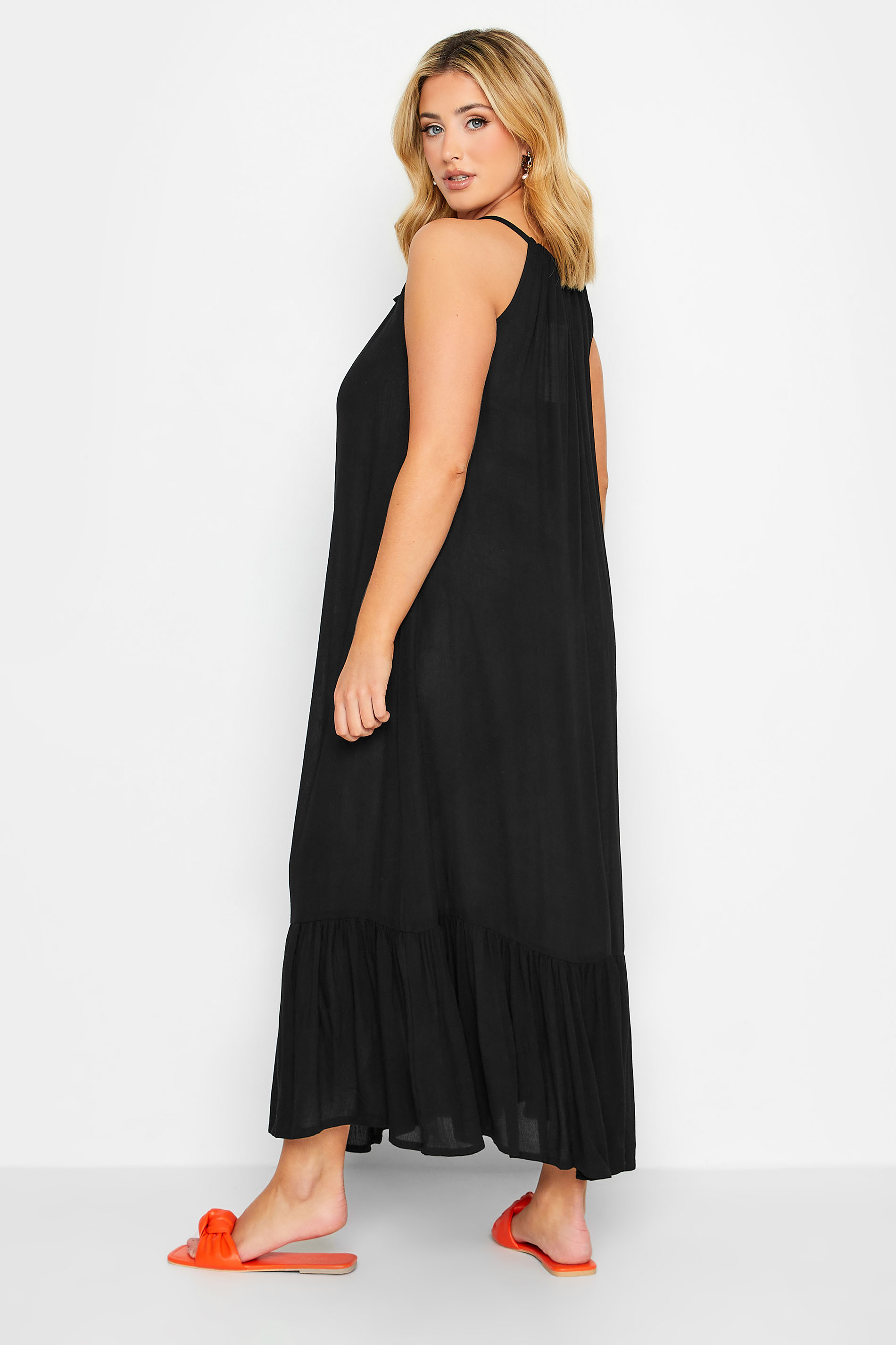 YOURS Curve Plus Size Black Keyhole Tiered Beach Dress | Yours Clothing  3