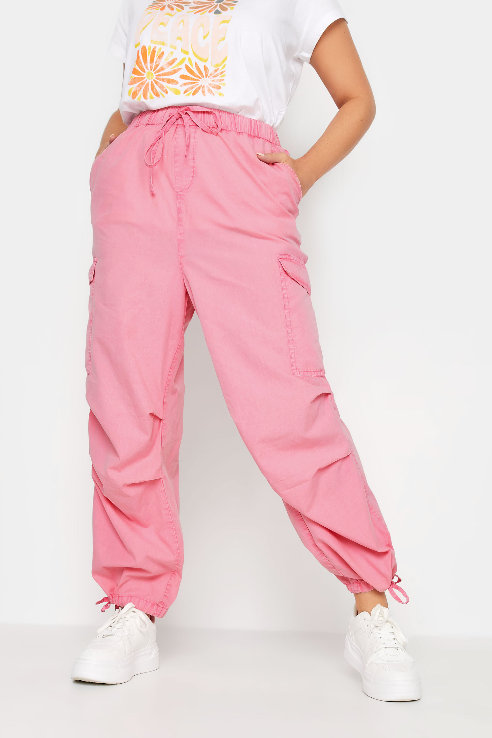 LIMITED COLLECTION Plus Size Pink Acid Wash Cargo Trousers | Yours Clothing 3