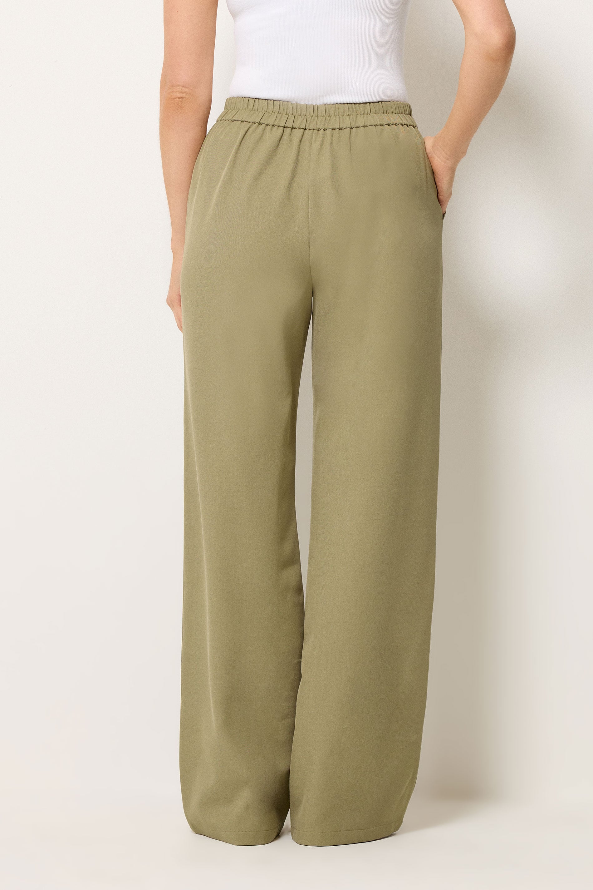LTS Tall Women's Sage Green Tab Detail Wide Leg Trousers | Long Tall Sally 2