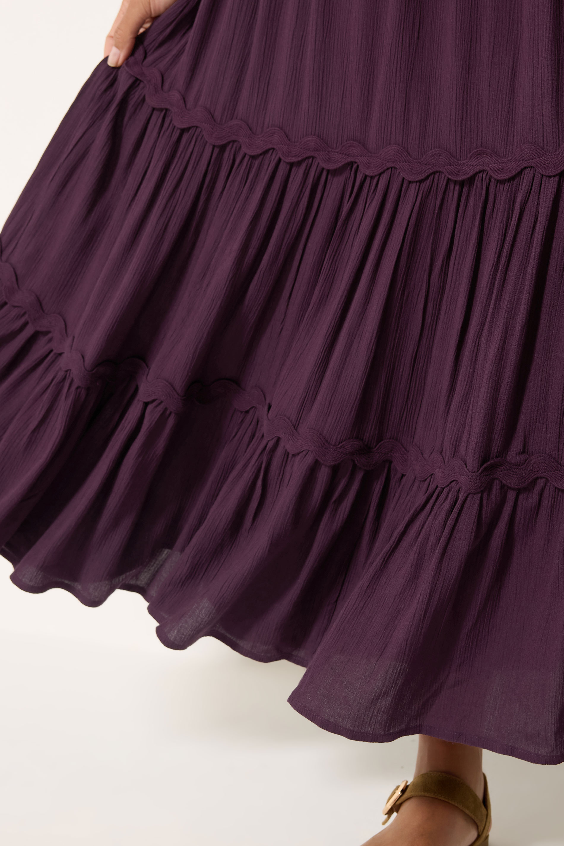 M&Co Berry Purple Woven Swirl Trim Tiered Maxi Dress | M&Co 4