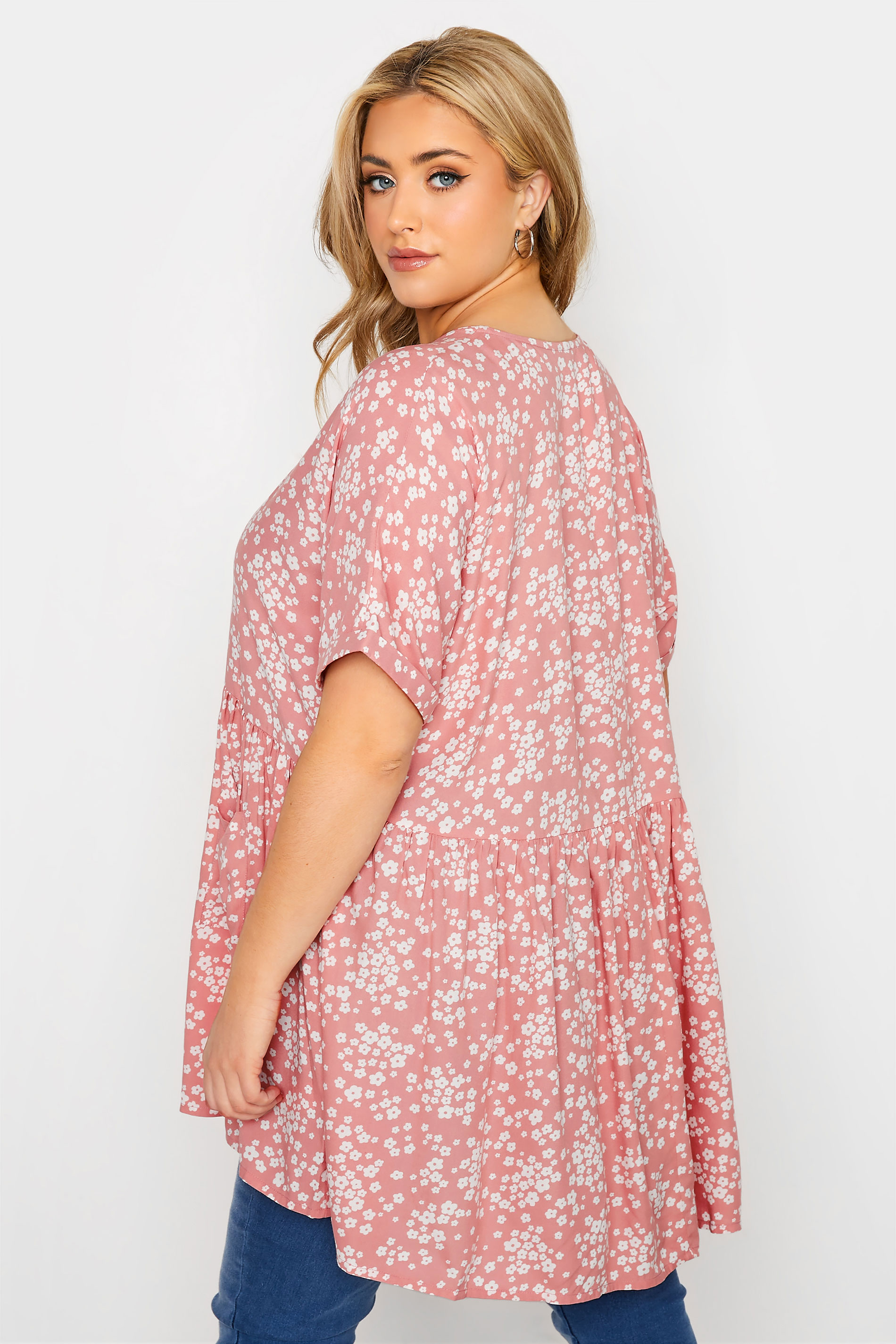 Plus Size Pink Floral Print Drop Pocket Peplum Top | Yours Clothing  3