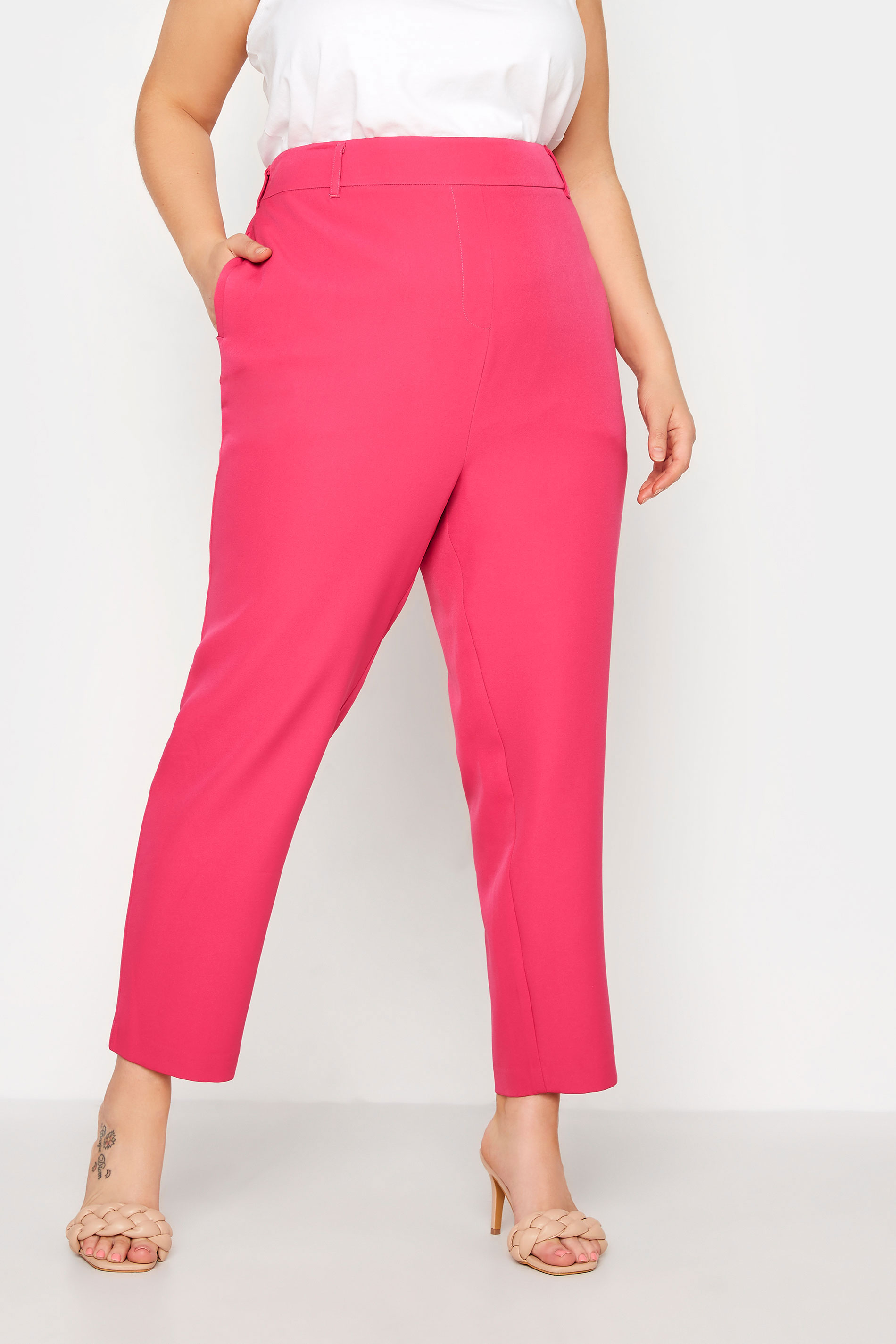 Plus Size Hot Pink Tapered Trousers | Yours Clothing