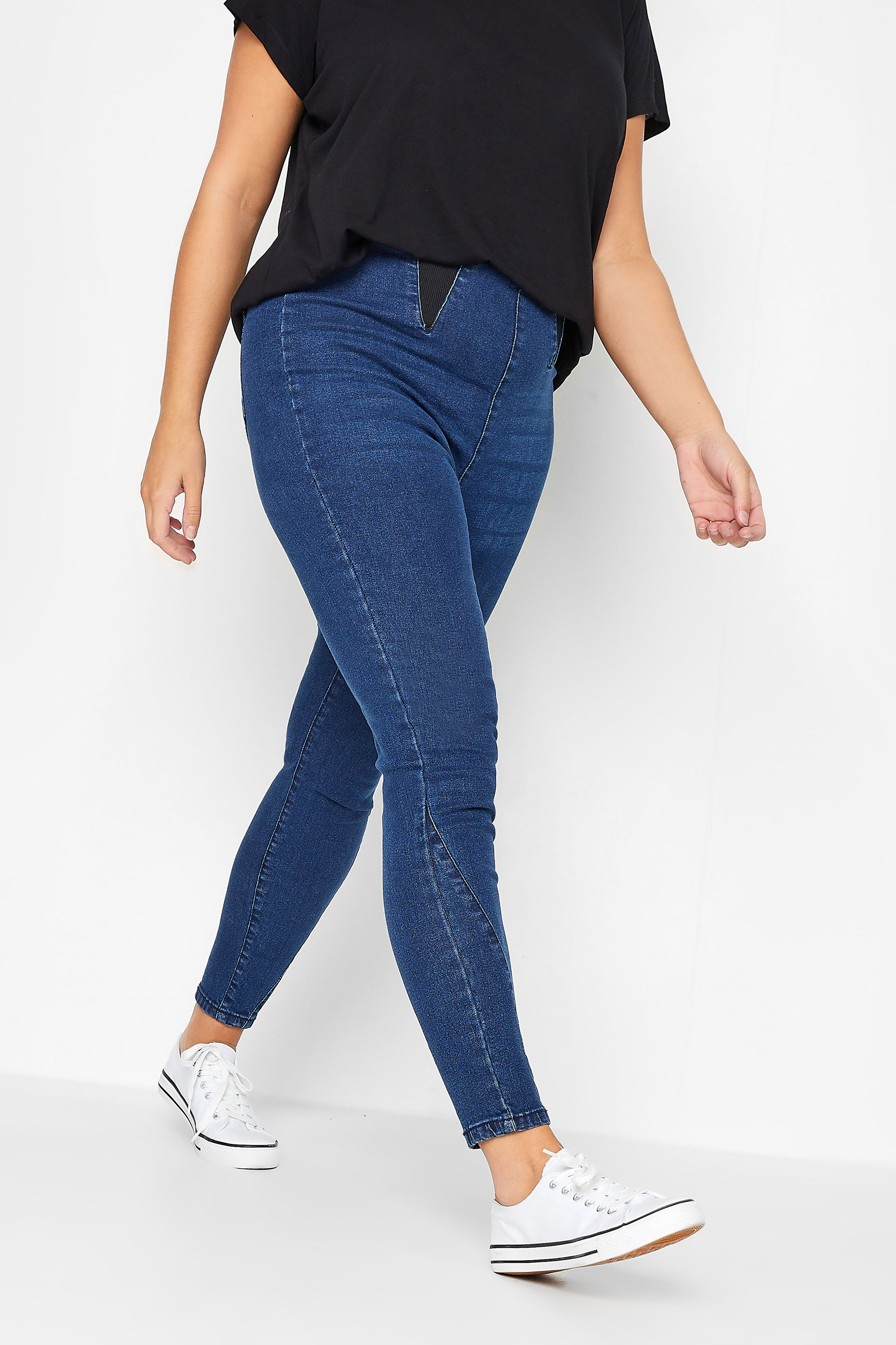 Plus Size Blue Elasticated Insert Shaper Stretch Jeggings | Yours Clothing 1