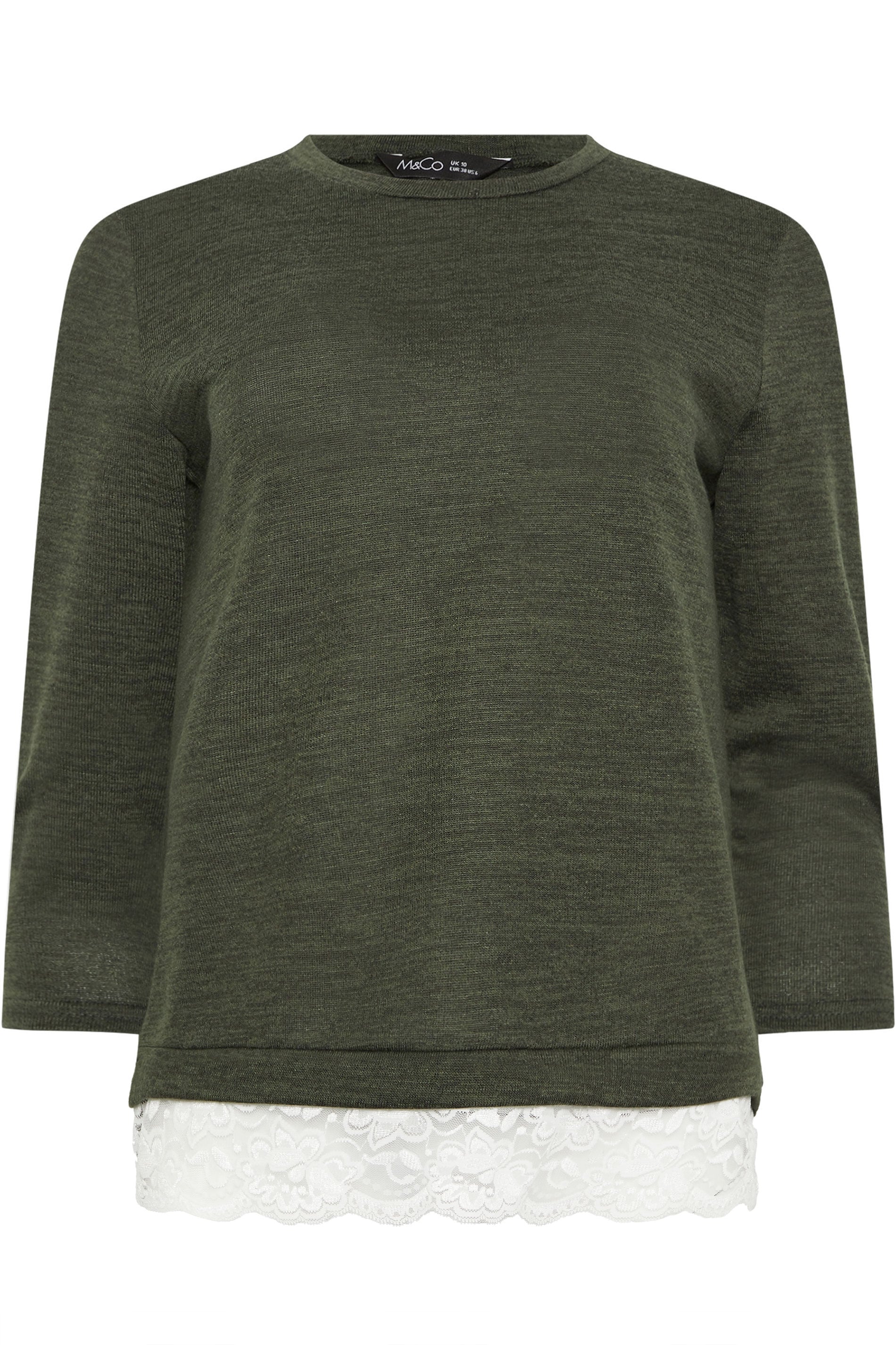M&Co Khaki Green Lace Hem Top | M&Co 5