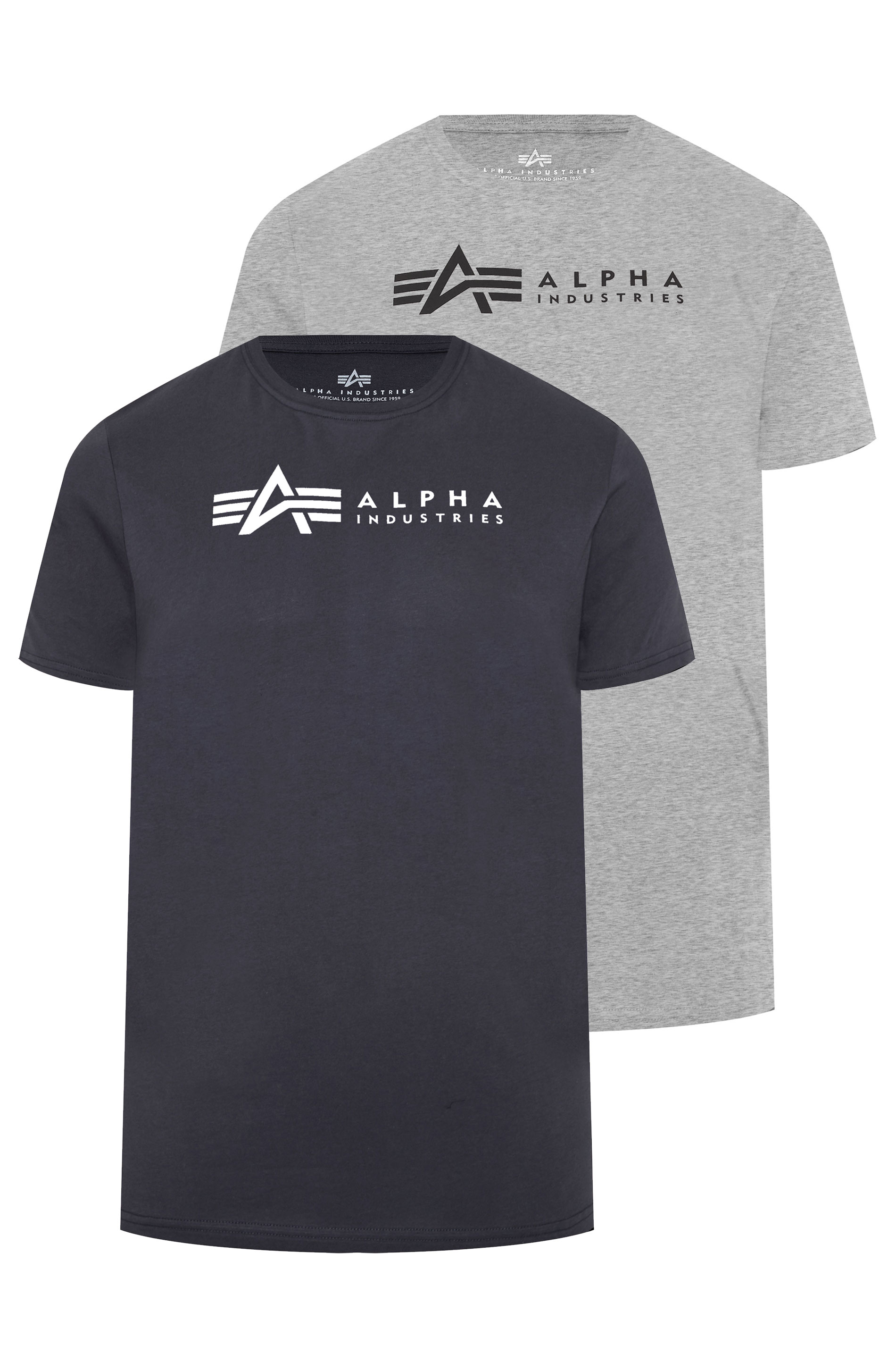 ALPHA INDUSTRIES Big & Tall 2 Pack Navy Blue & Grey Logo T-Shirts 1