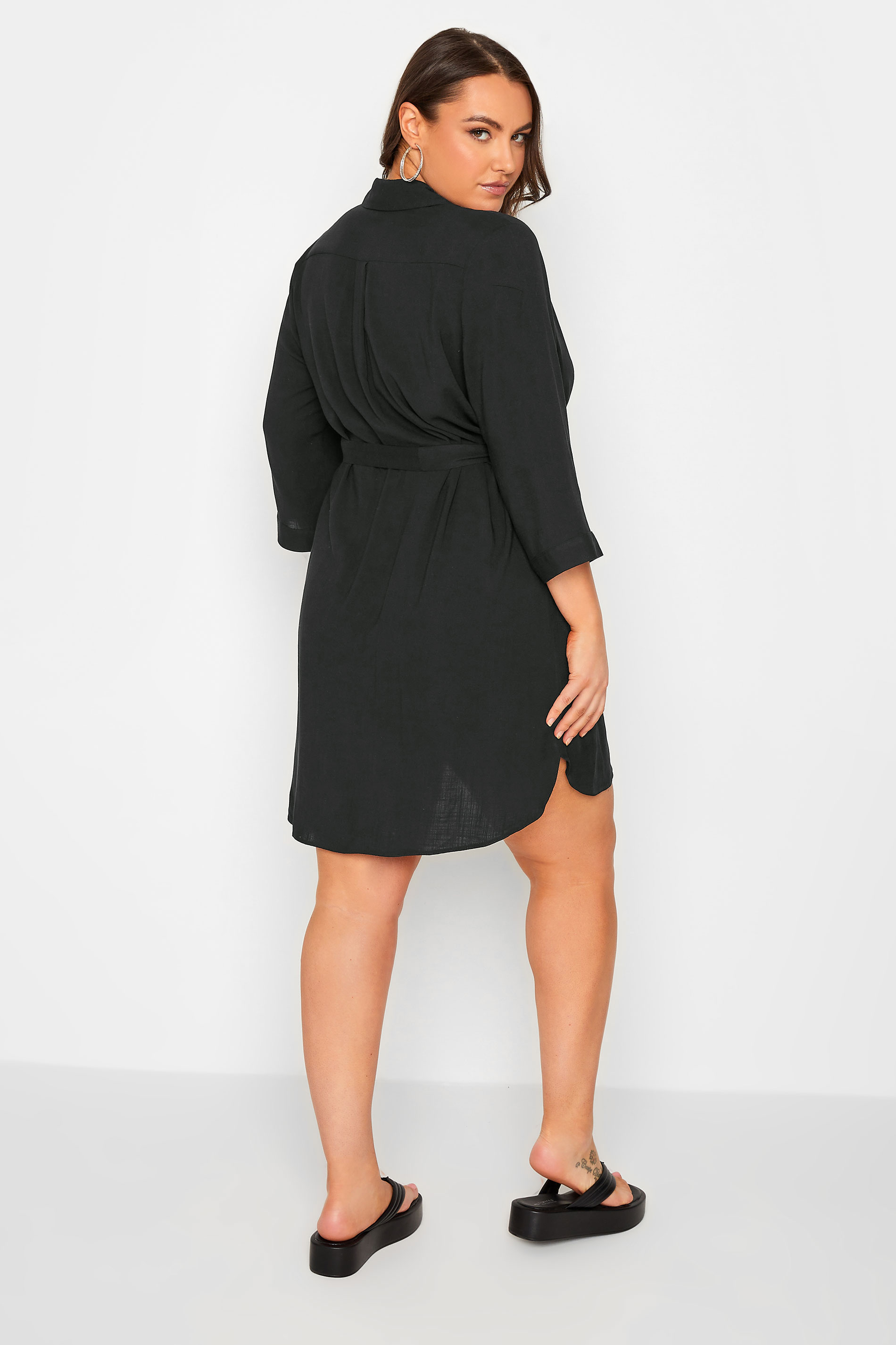YOURS Plus Size Black Tie Waist Tunic Shirt | Yours Clothing 3