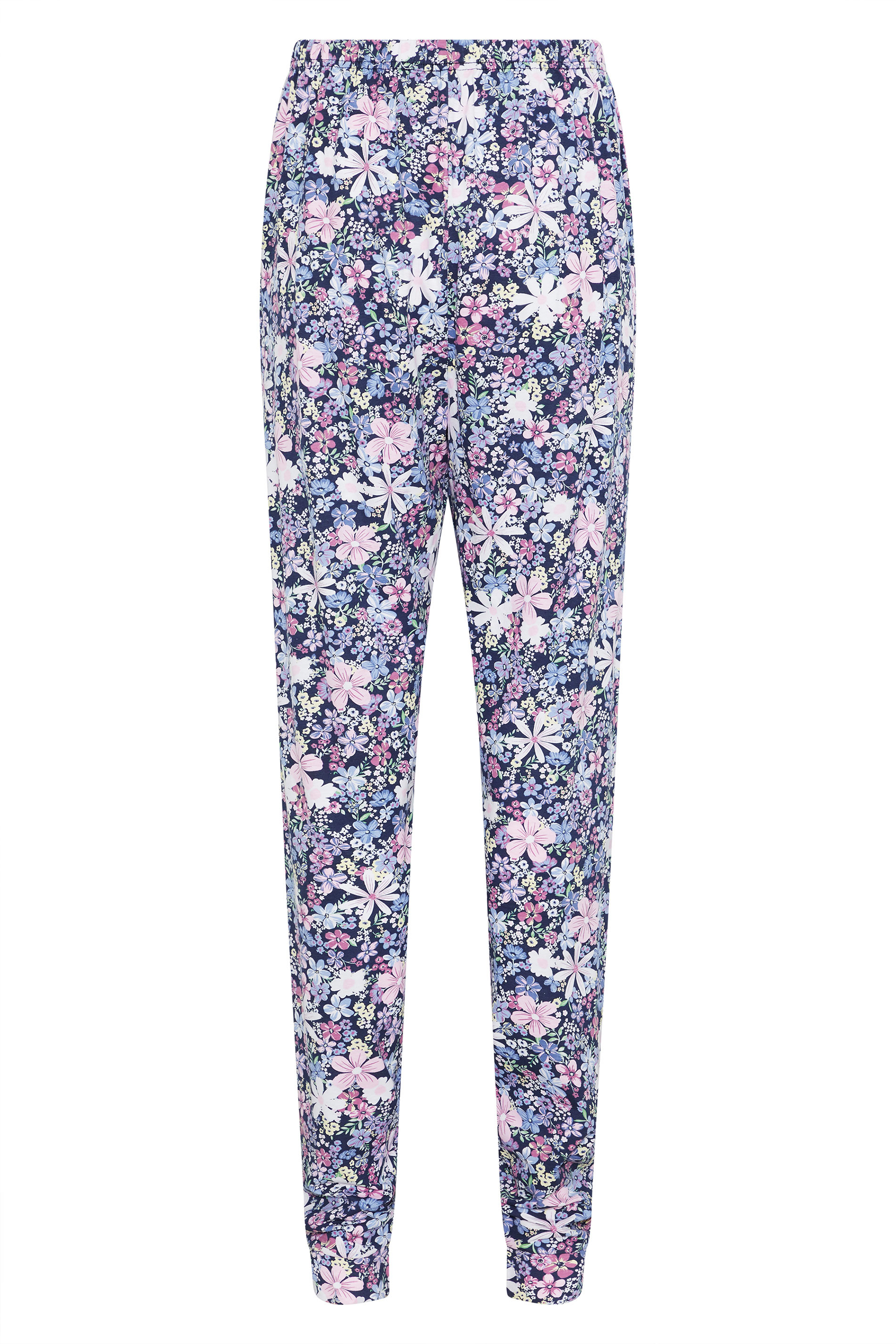 LTS Tall Women's Navy Blue Summer Floral Cuffed Pyjama Cotton Bottoms