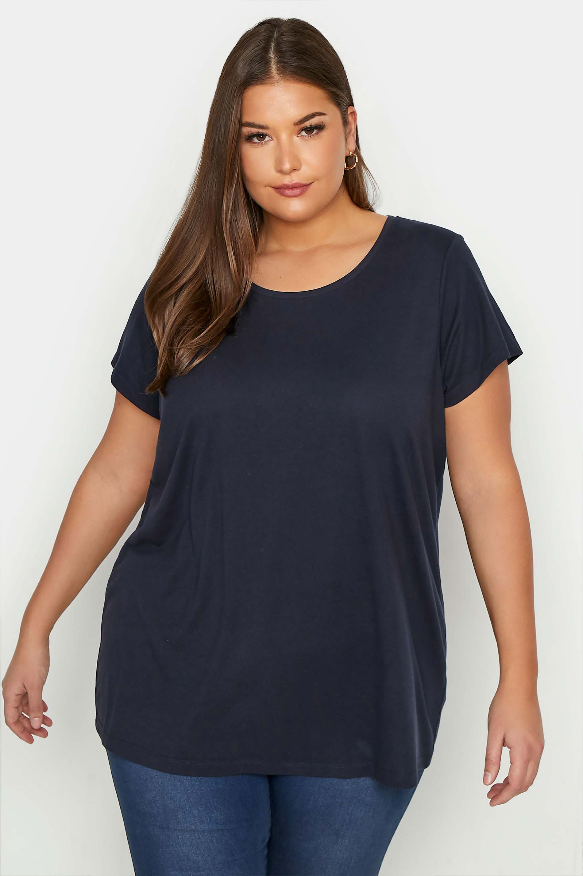 Grande taille  Tops Grande taille  T-Shirts Basiques & Débardeurs | T-Shirt Bleu Marine Manches Courtes en Jersey - PF12192