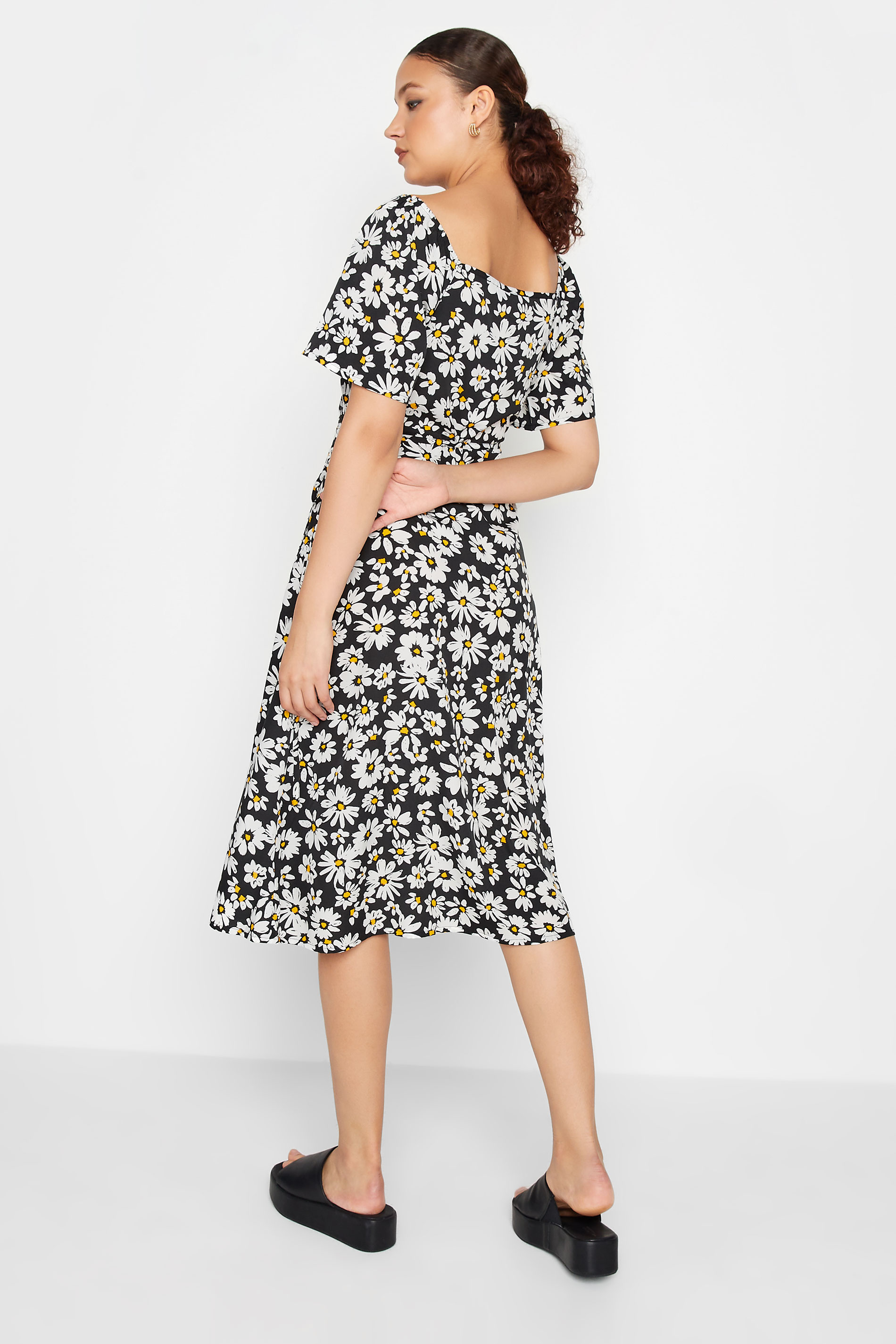 LTS Tall Women's Black Daisy Print Wrap Dress | Long Tall Sally 3