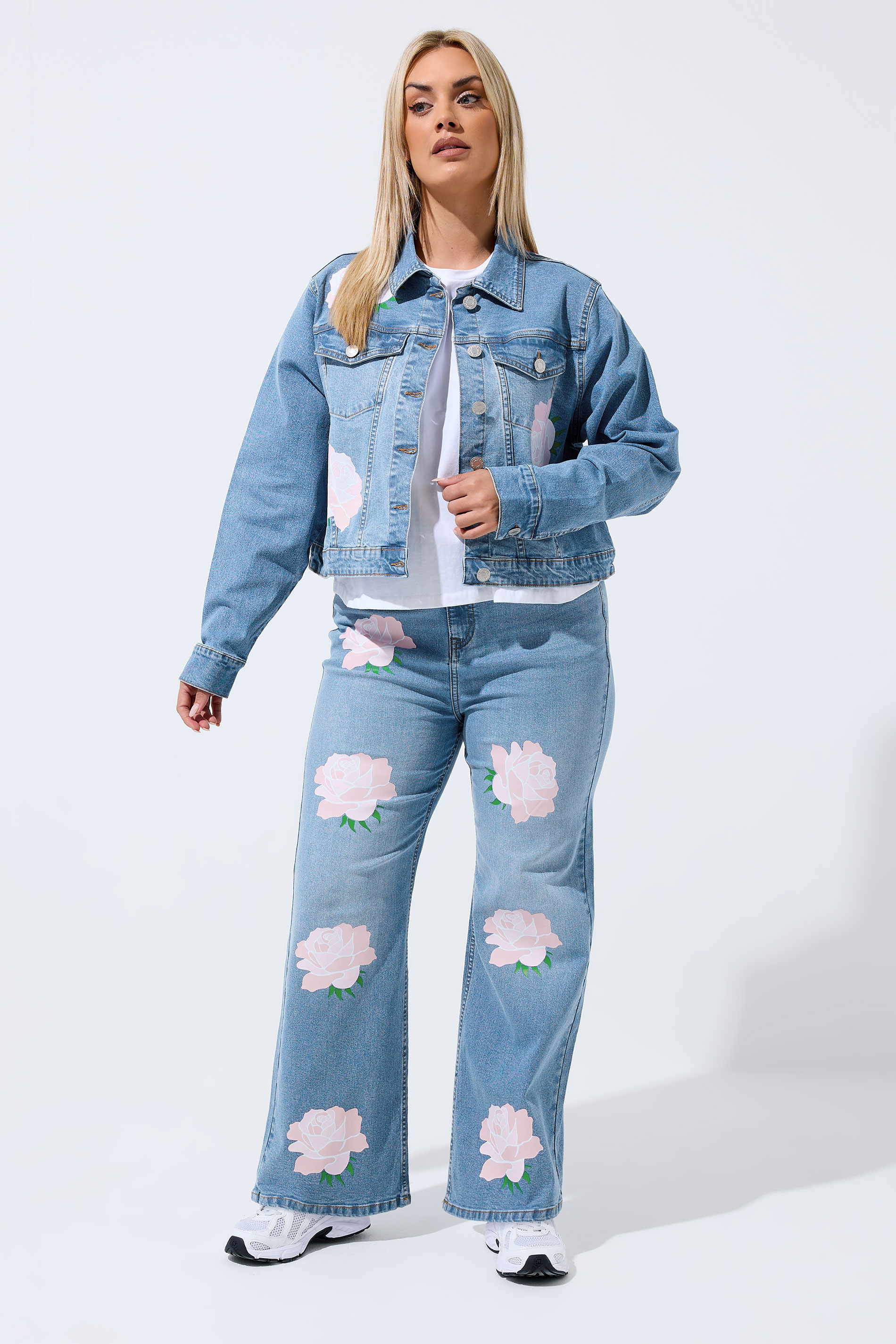 LIMITED COLLECTION Plus Size Blue Rose Printed Denim Jacket | Yours Clothing 2
