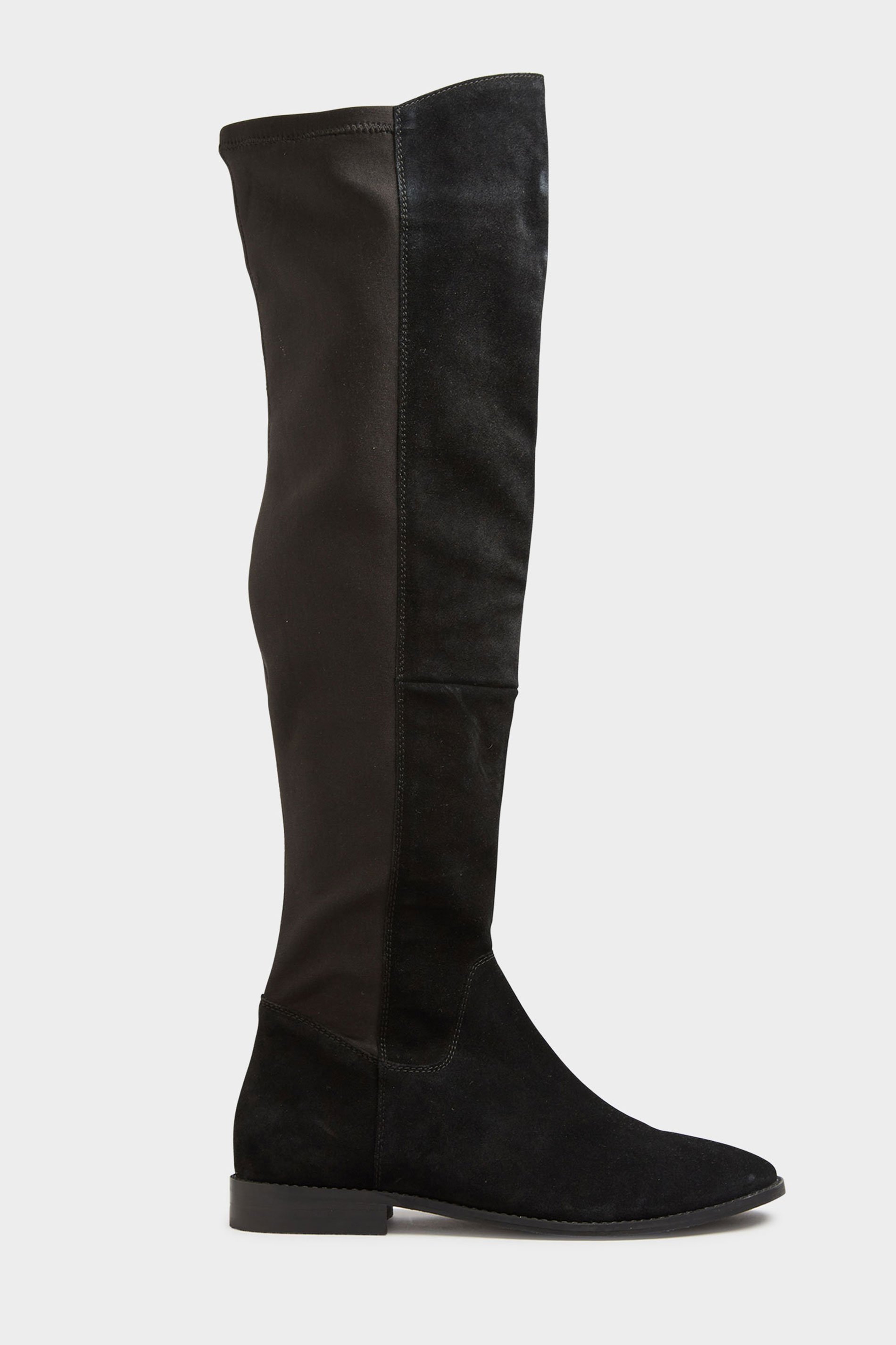 LTS Black Suede Stretch Knee High Boots In Standard D Fit | Long Tall Sally