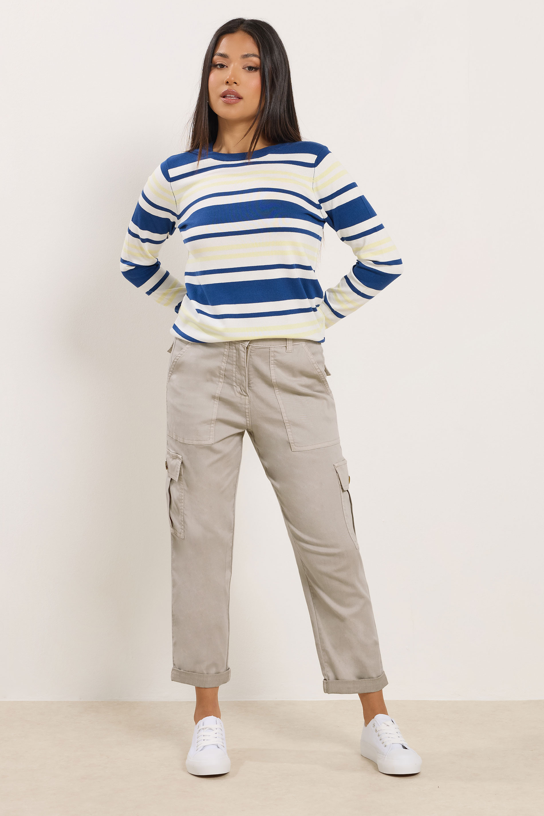M&Co Petite Natural Brown Straight Leg Cargo Trousers | M&Co 1