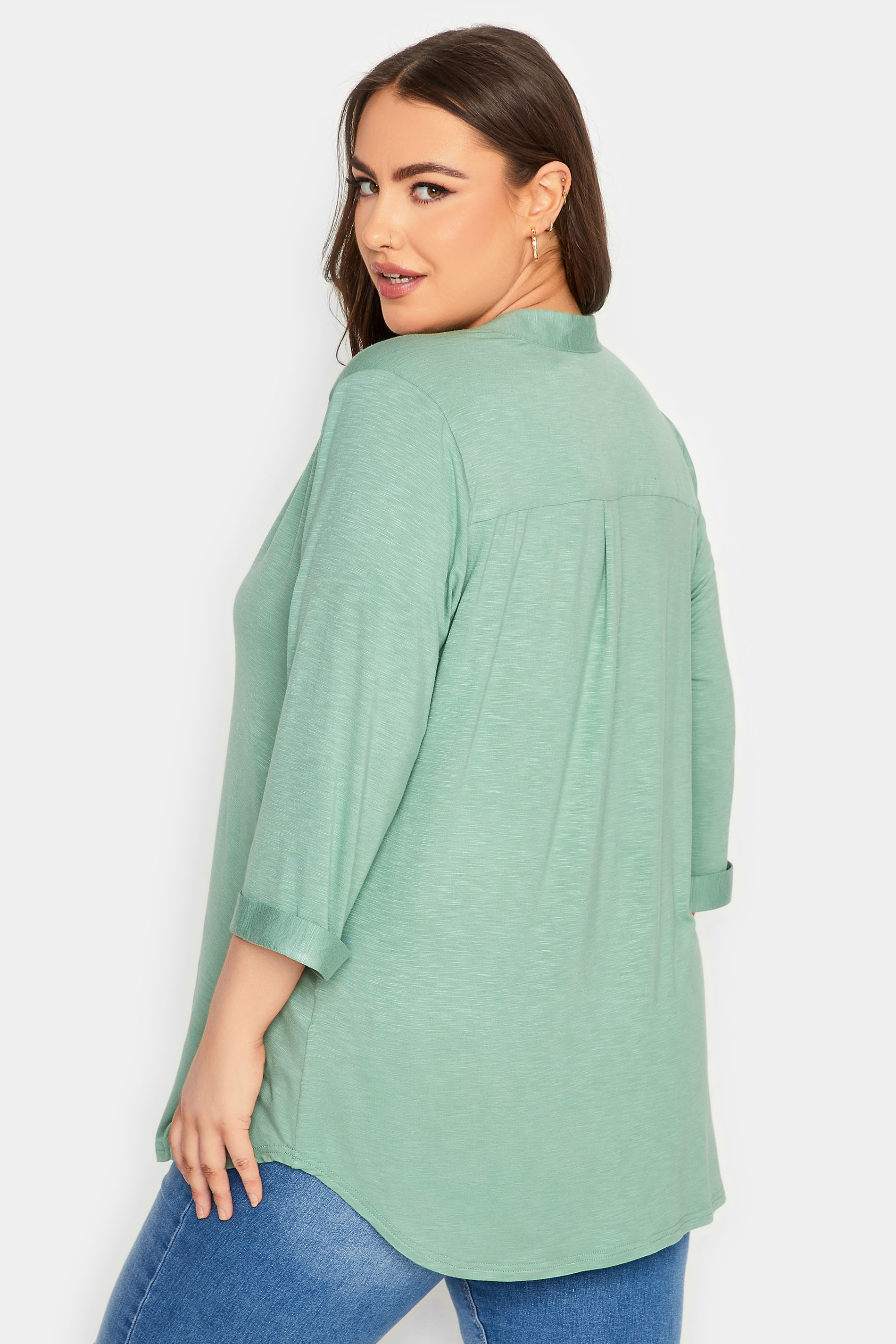 YOURS Plus Size Green Half Placket Blouse | Yours Clothing  3