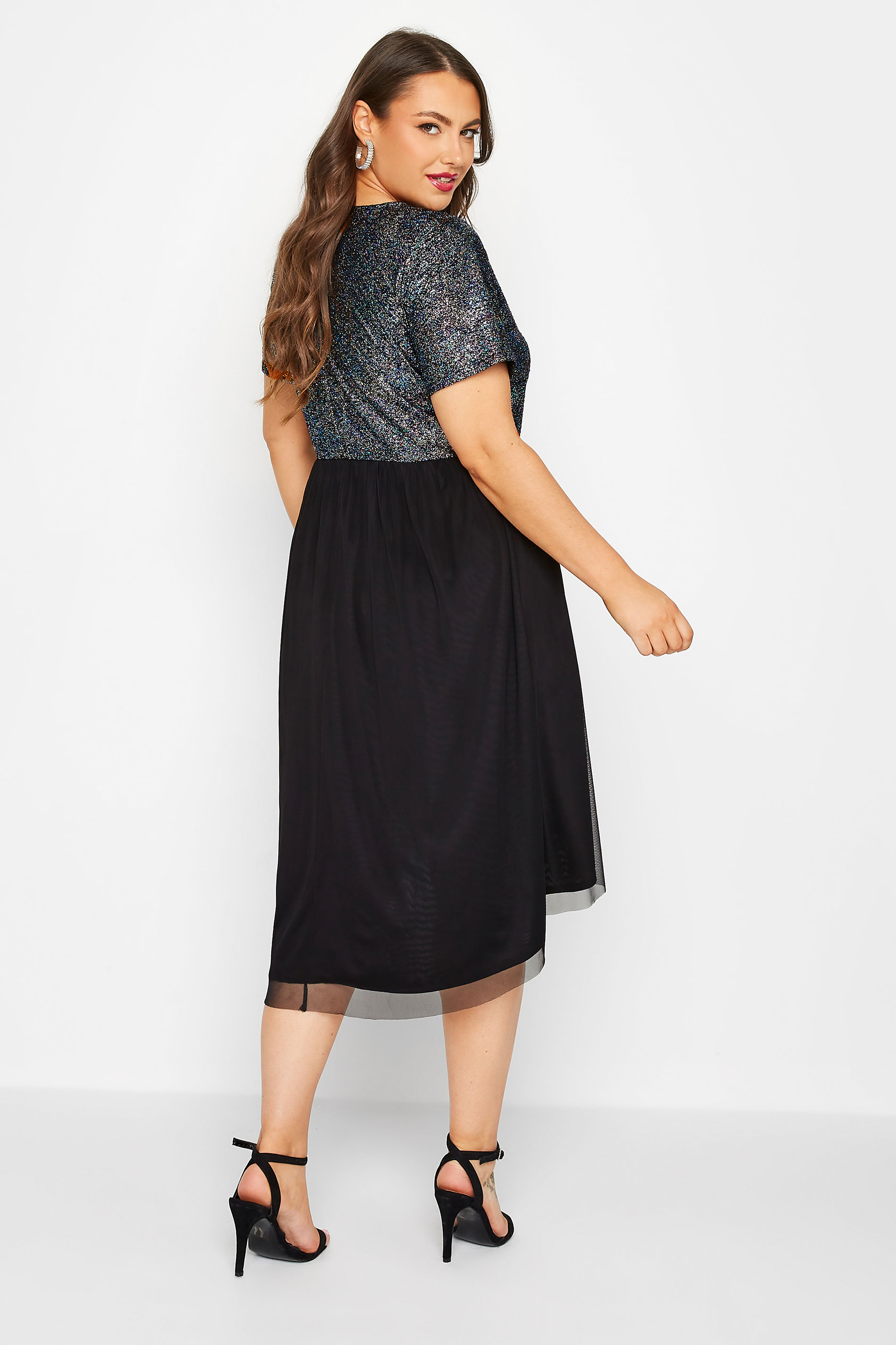 LIMITED COLLECTION Plus Size Black Glitter Mesh Dress | Yours Clothing 3