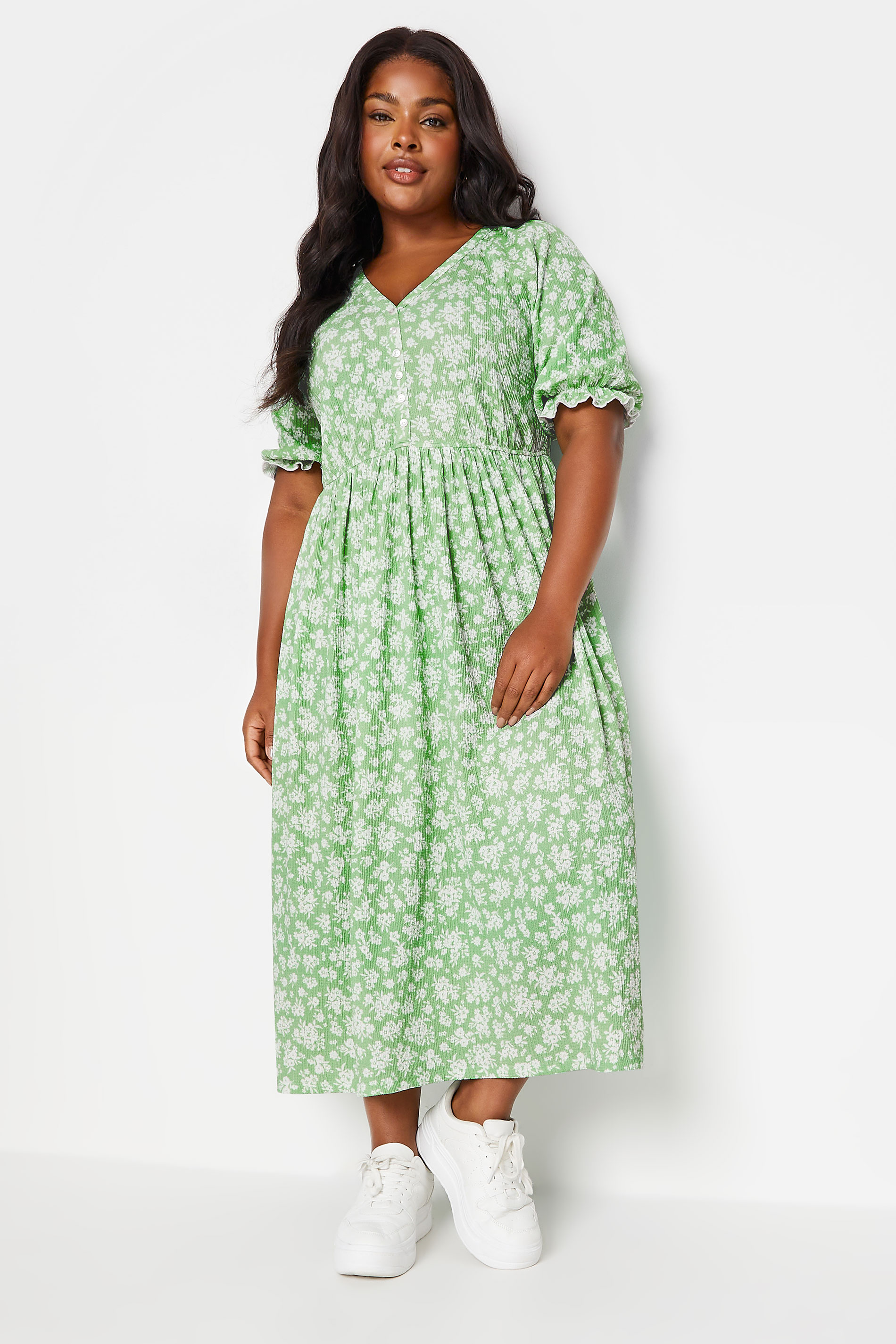 LIMITED COLLECTION Plus Size Green Vintage Floral Textured Midaxi Dress | Yours Clothing 2