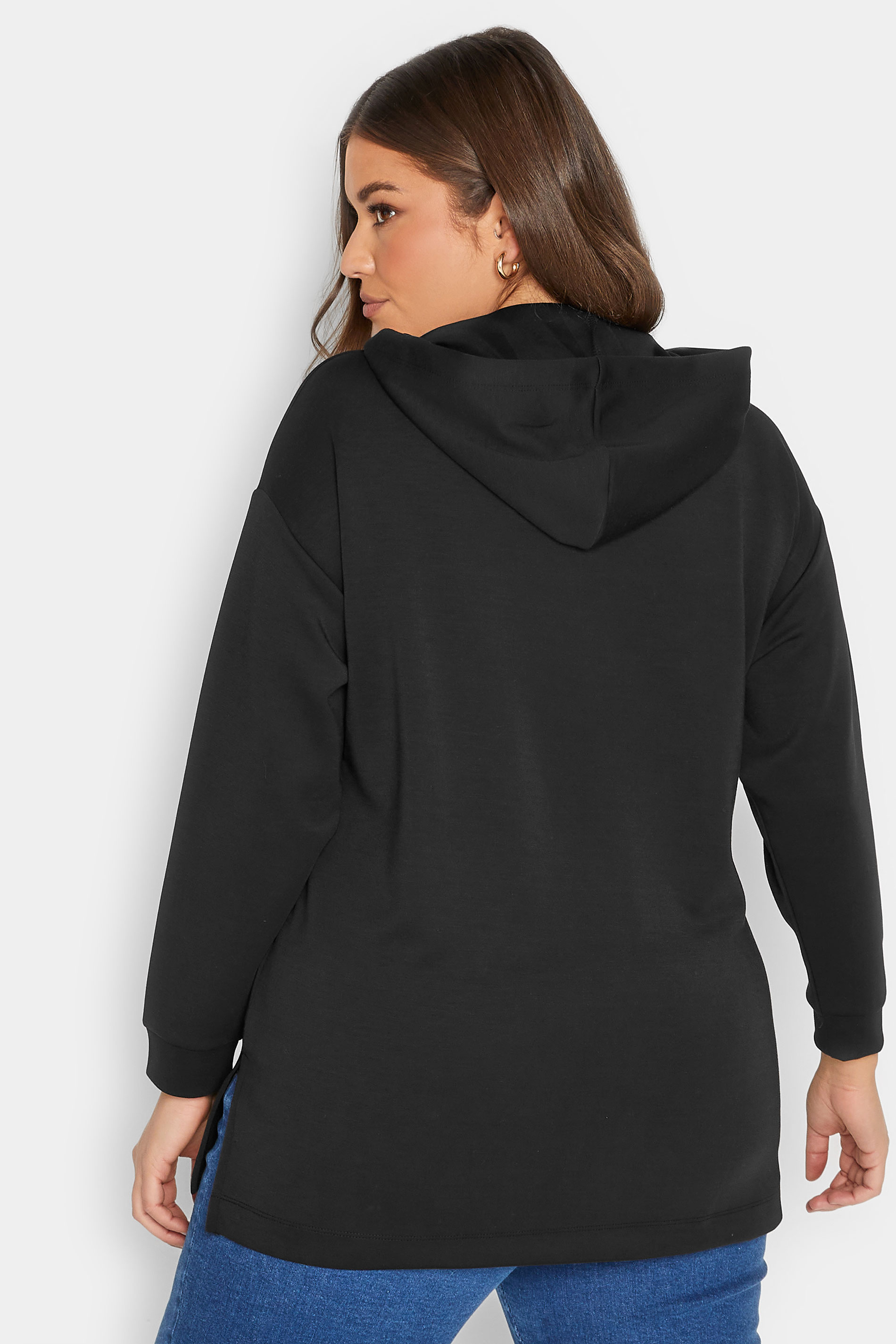 Plus Size Black 'Live Your Dreams' Zip Detail Hoodie | Yours Clothing 3