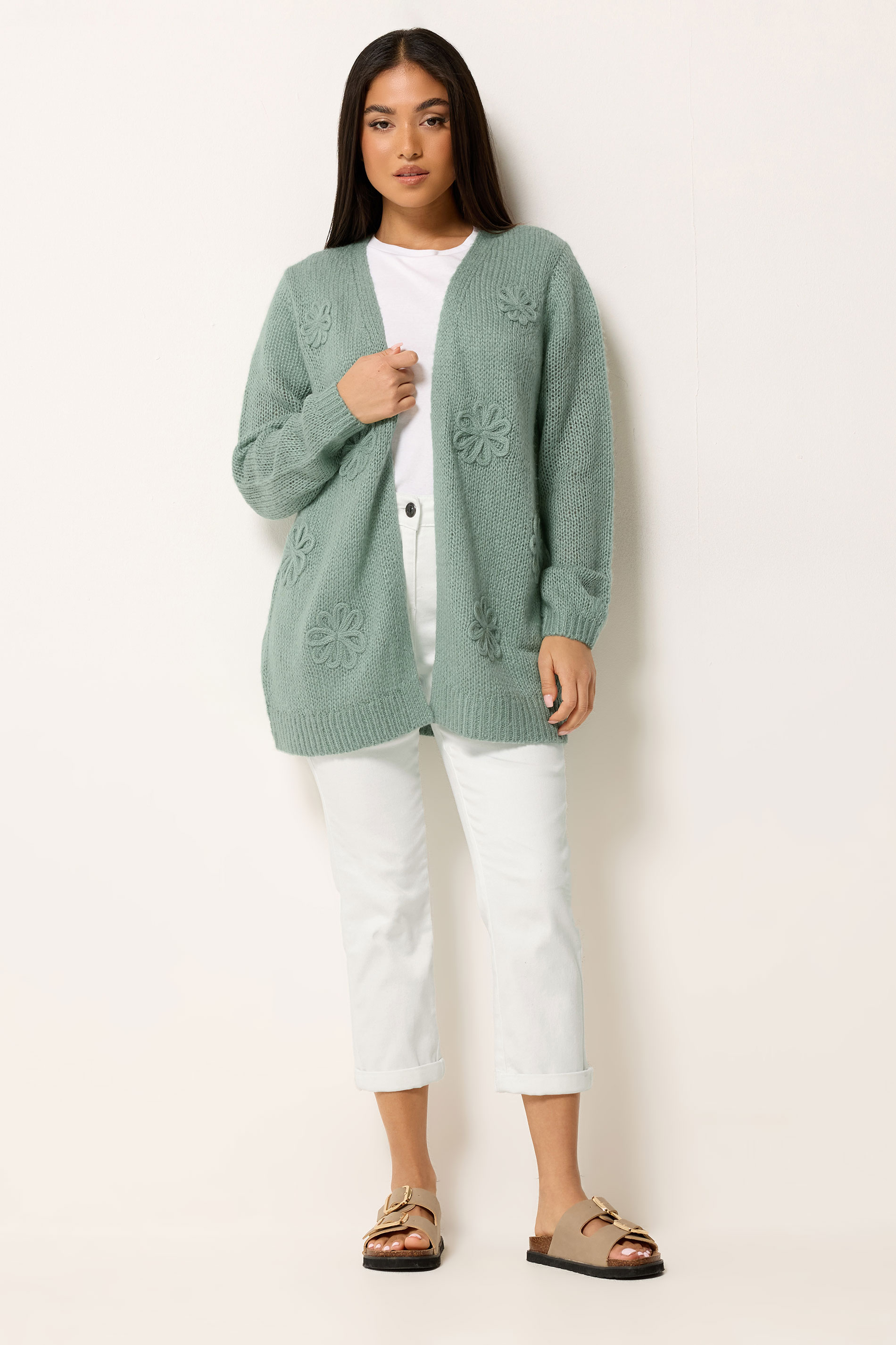 M&Co Petite Sage Green Floral Embroidered Cardigan | M&Co 1
