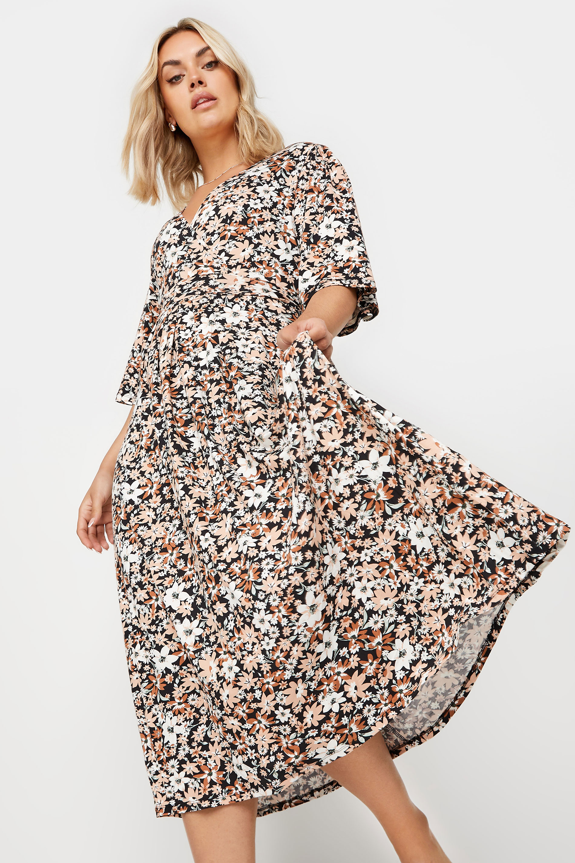 YOURS Plus Size Black Floral Print Midi Wrap Dress | Yours Clothing 2