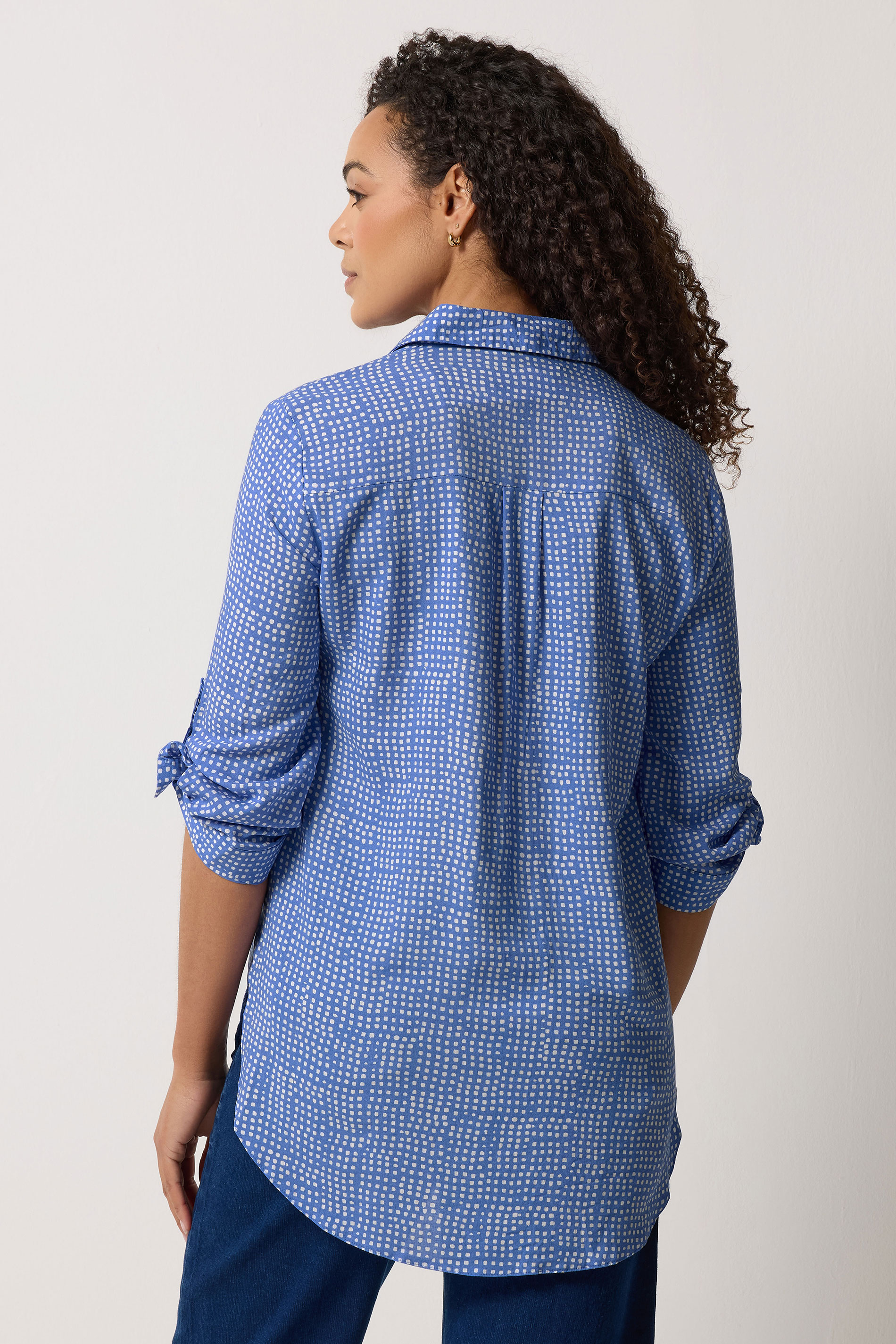 M&Co Blue Dot Print Tab Sleeve Shirt 2