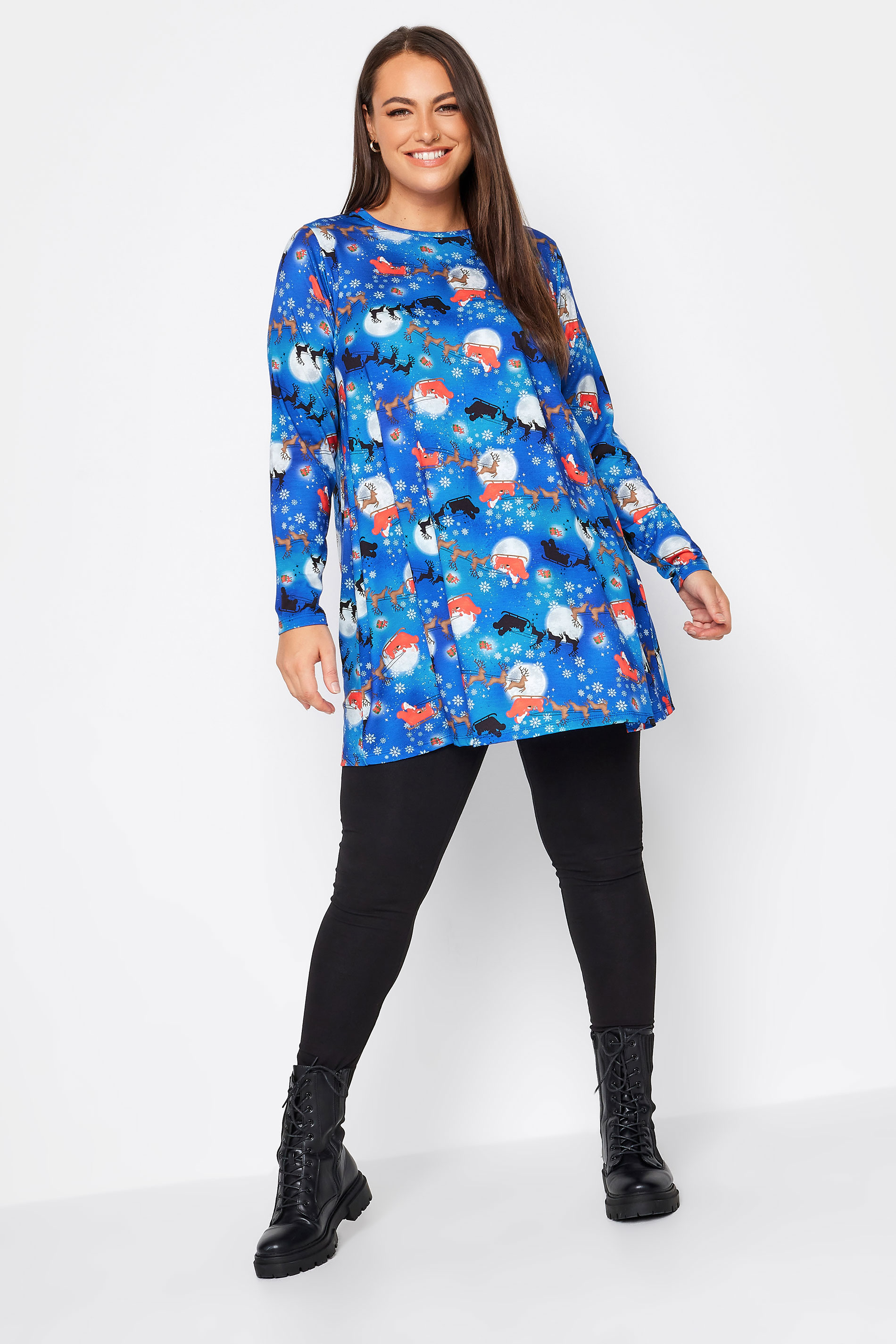 YOURS Plus Size Blue Christmas Night Print Tunic Top | Yours Clothing 2