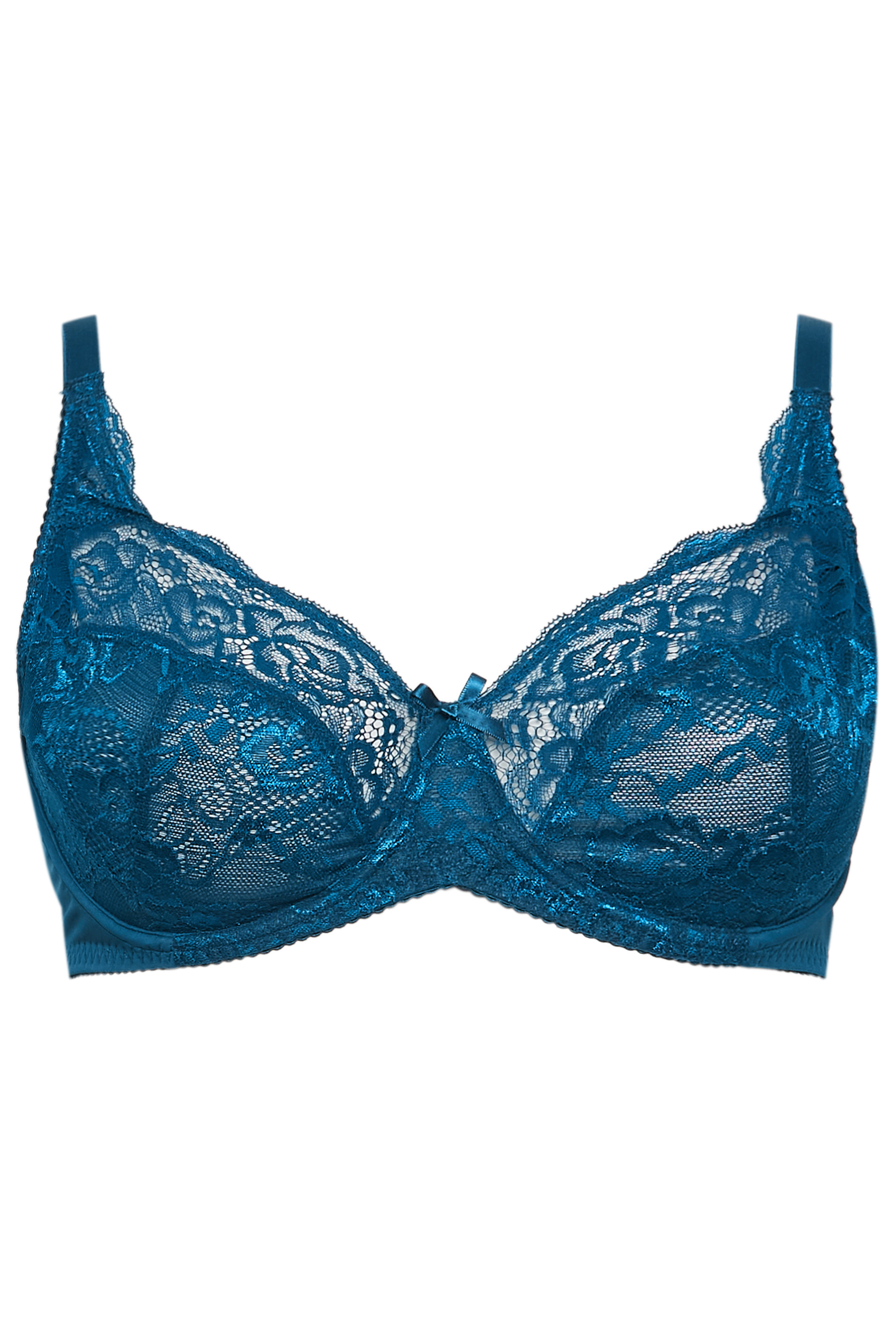 YOURS Curve Teal Green Stretch Lace Non-Padded Underwired Balcony Bra