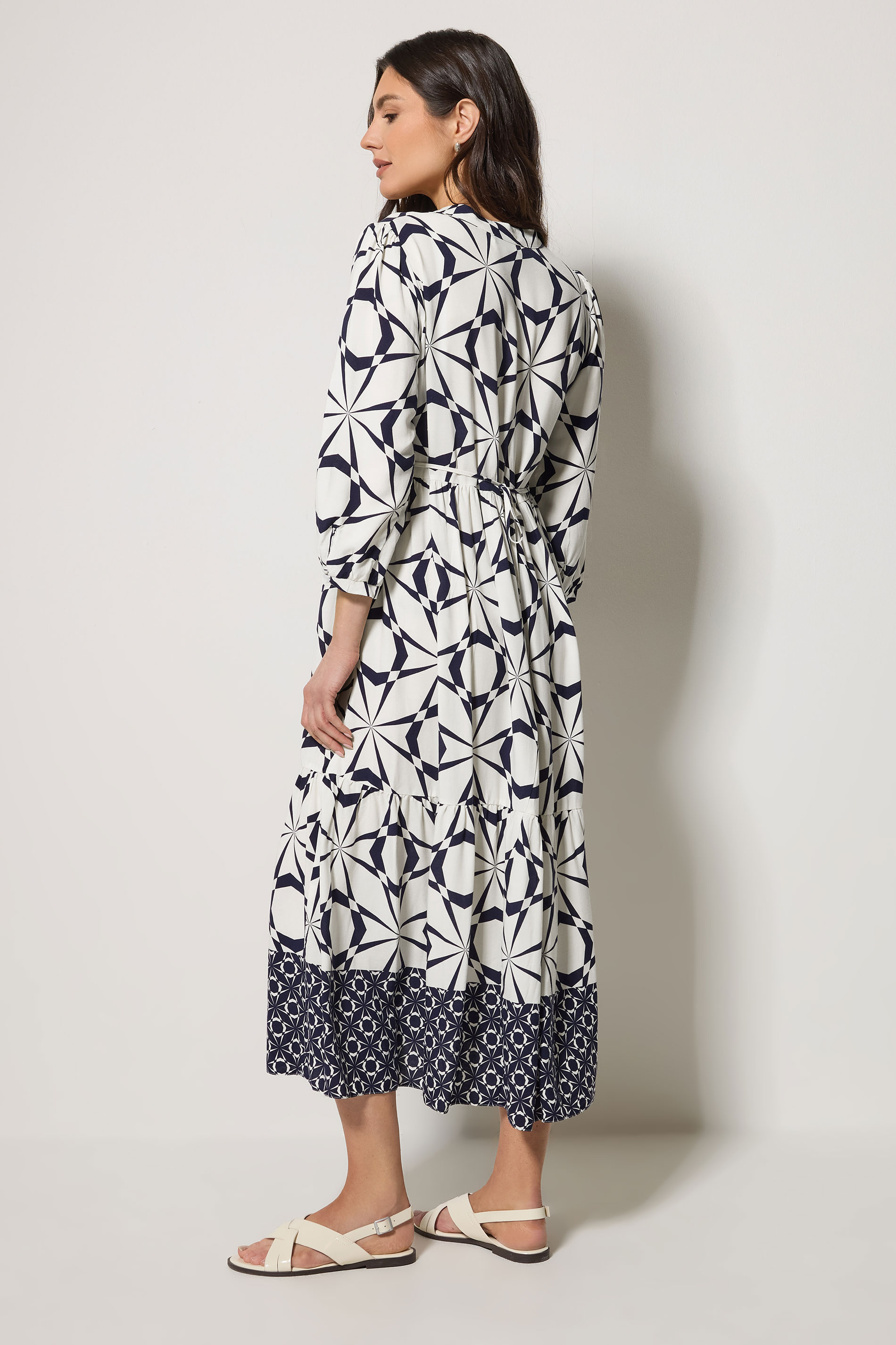 M&Co White Geometric Print Tiered Maxi Dress| M&Co 2