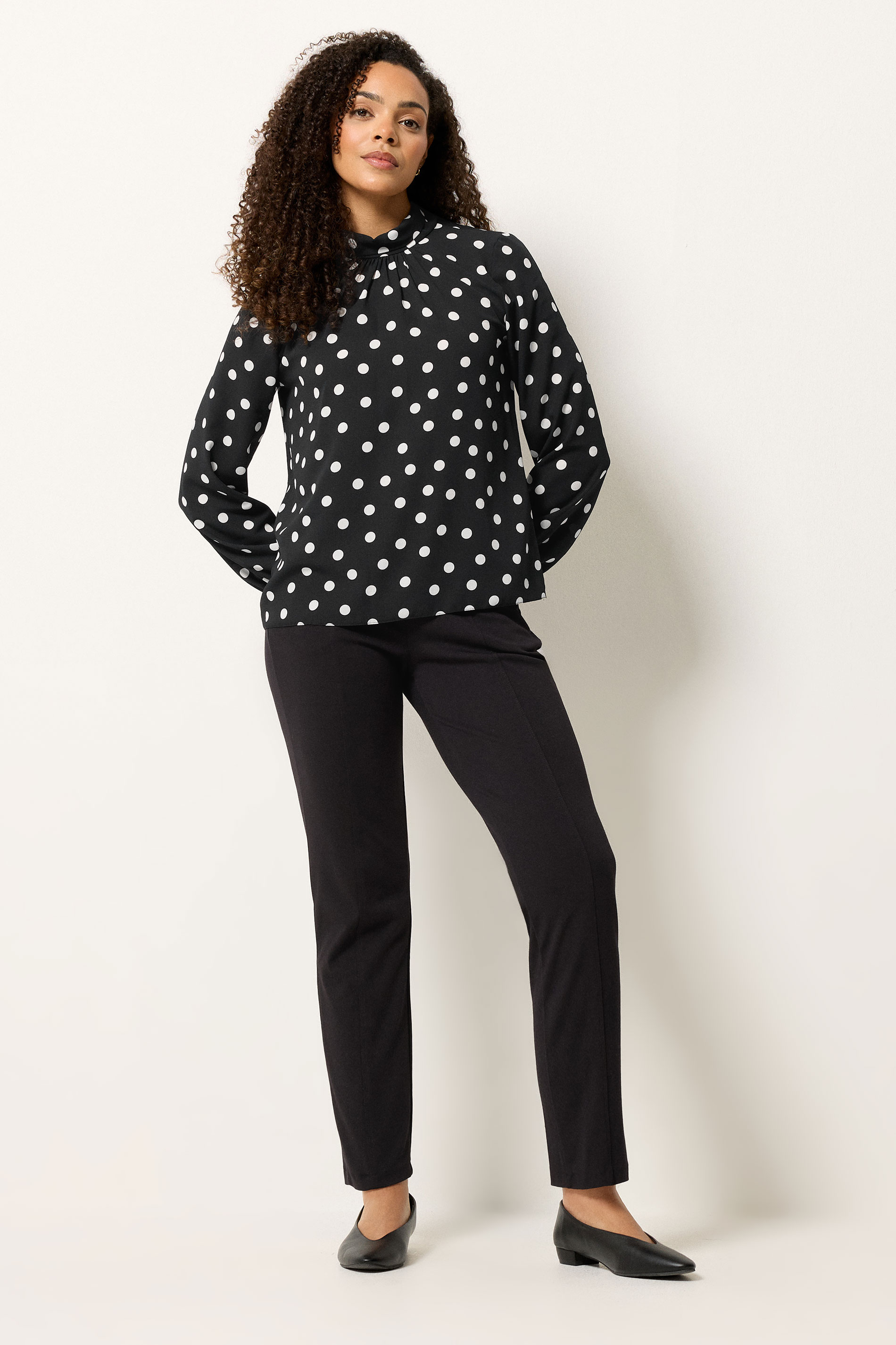 M&Co Black Polka Dot Tie Back Blouse | M&Co 1