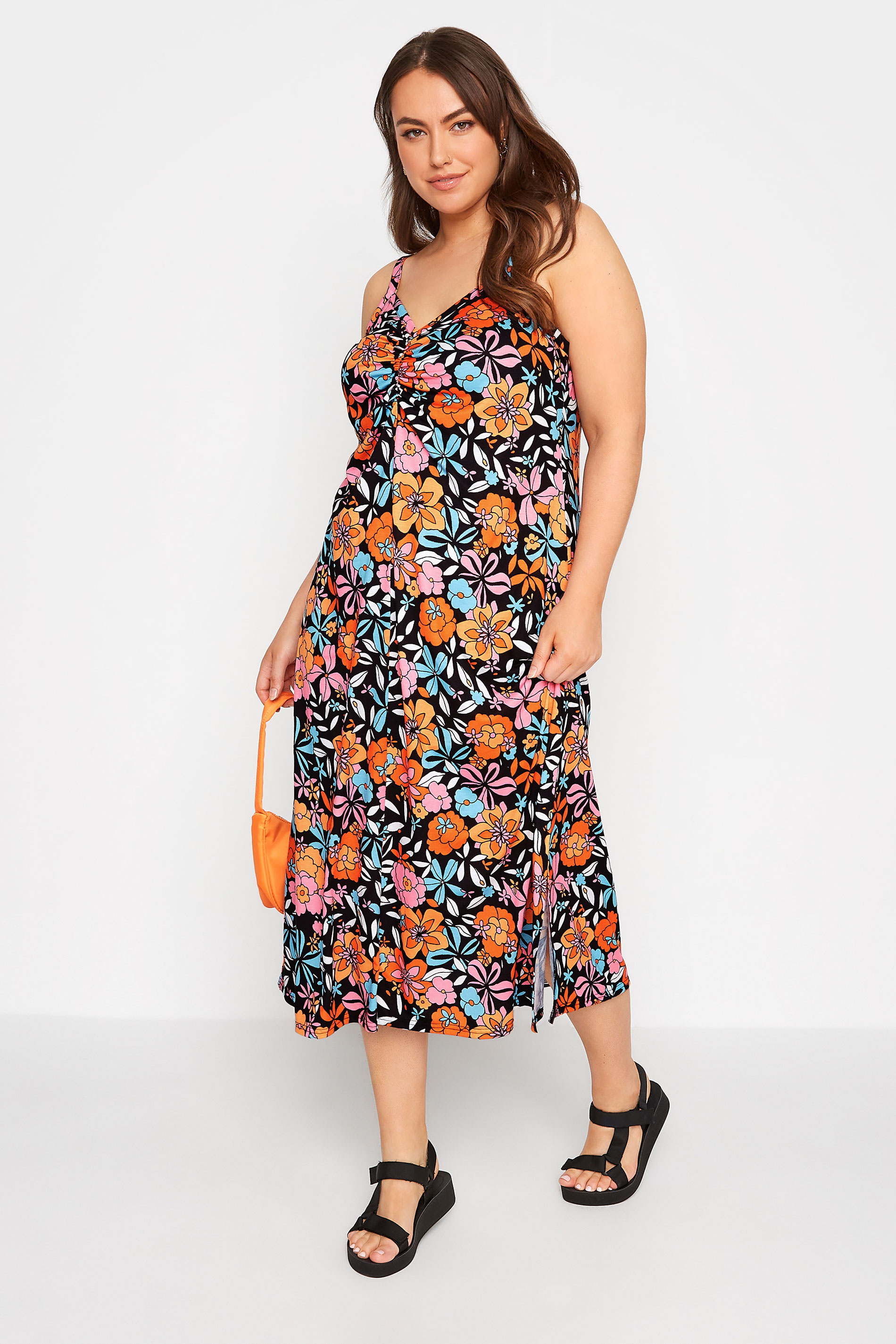 LIMITED COLLECTION Curve Black Floral Retro Ruched Dress 1