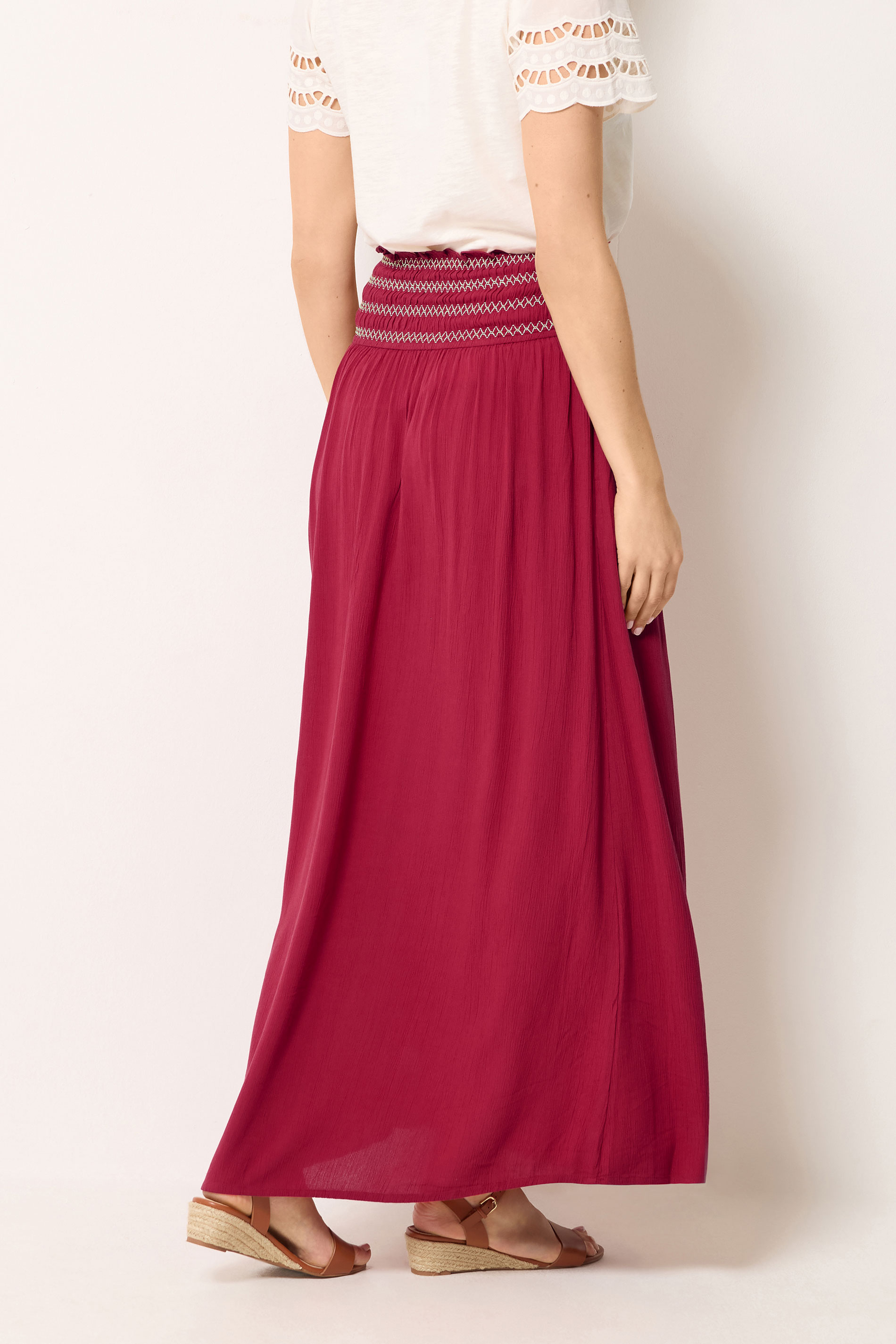 LTS Tall Women's Berry Red Embroidered Waist Maxi Skirt | Long Tall Sally 2