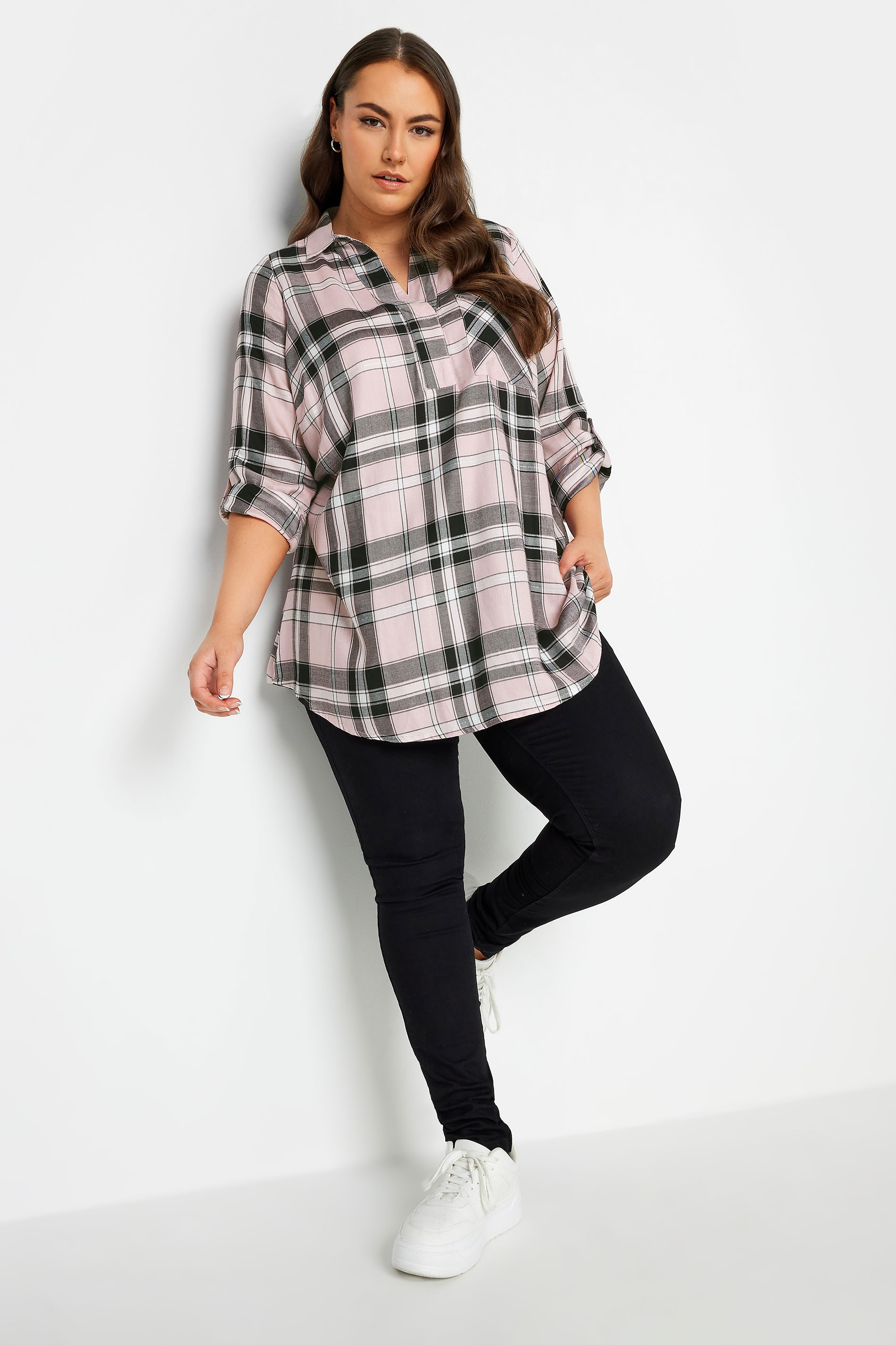YOURS Curve Plus Size Pink & Black Check Print Shirt | Yours Clothing  2