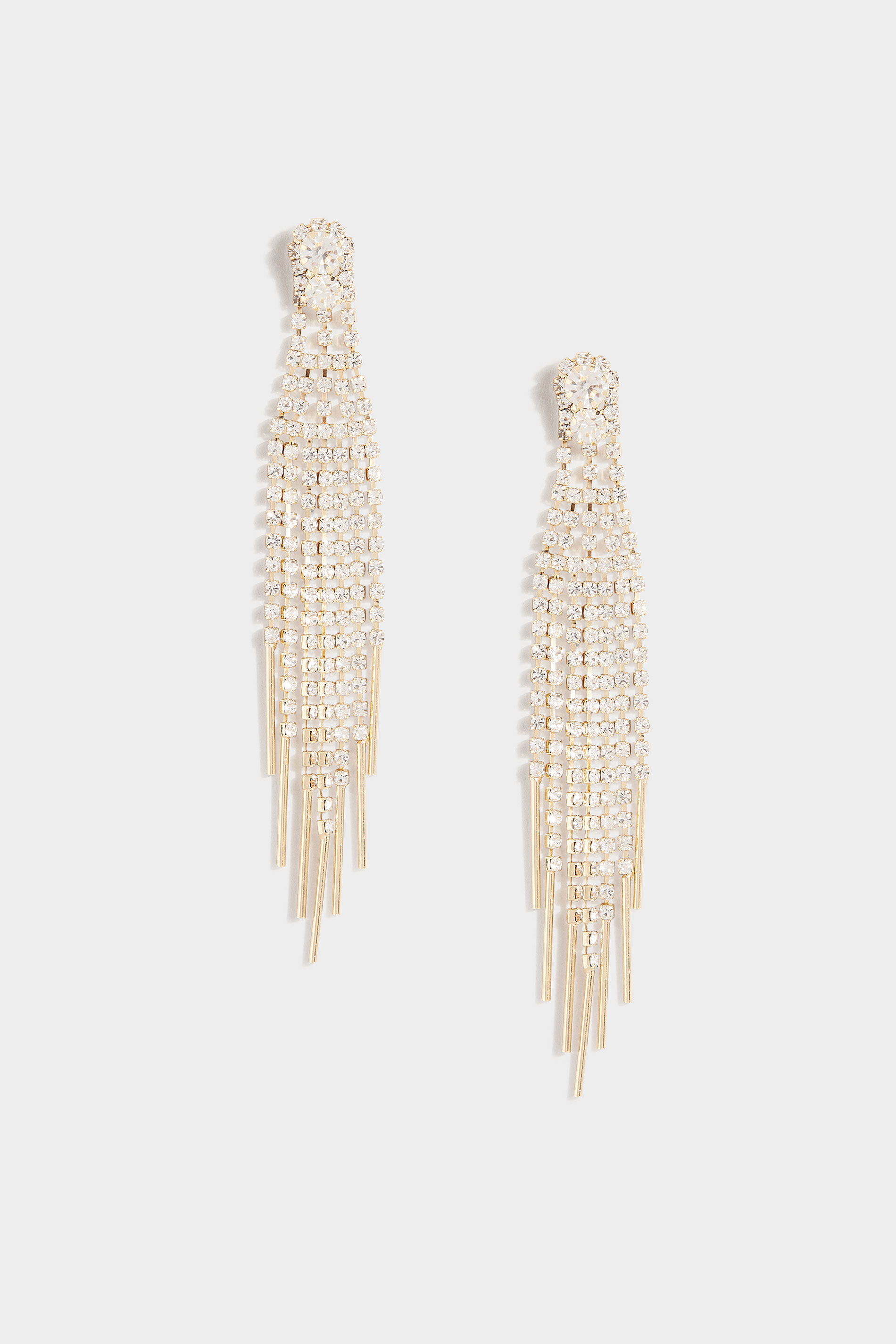 Gold Diamante Tassel Long Earrings 1