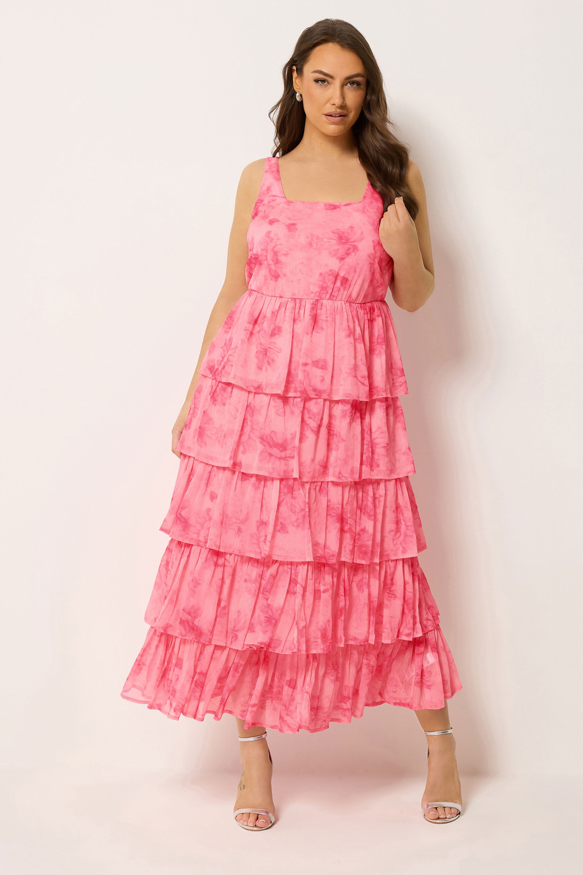 YOURS Plus Size Pink Floral Ruffle Dress | Yours Clothing 1