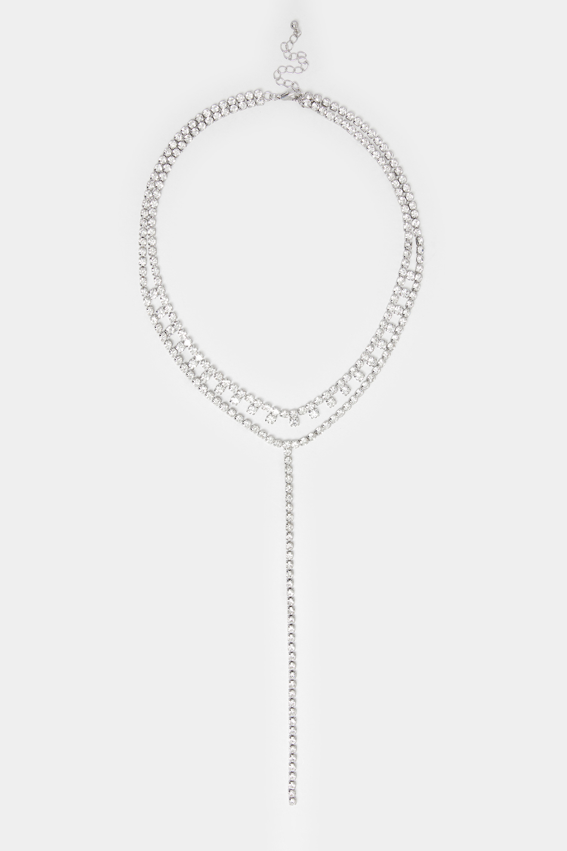 Long Silver Double Layer Diamante Necklace 2
