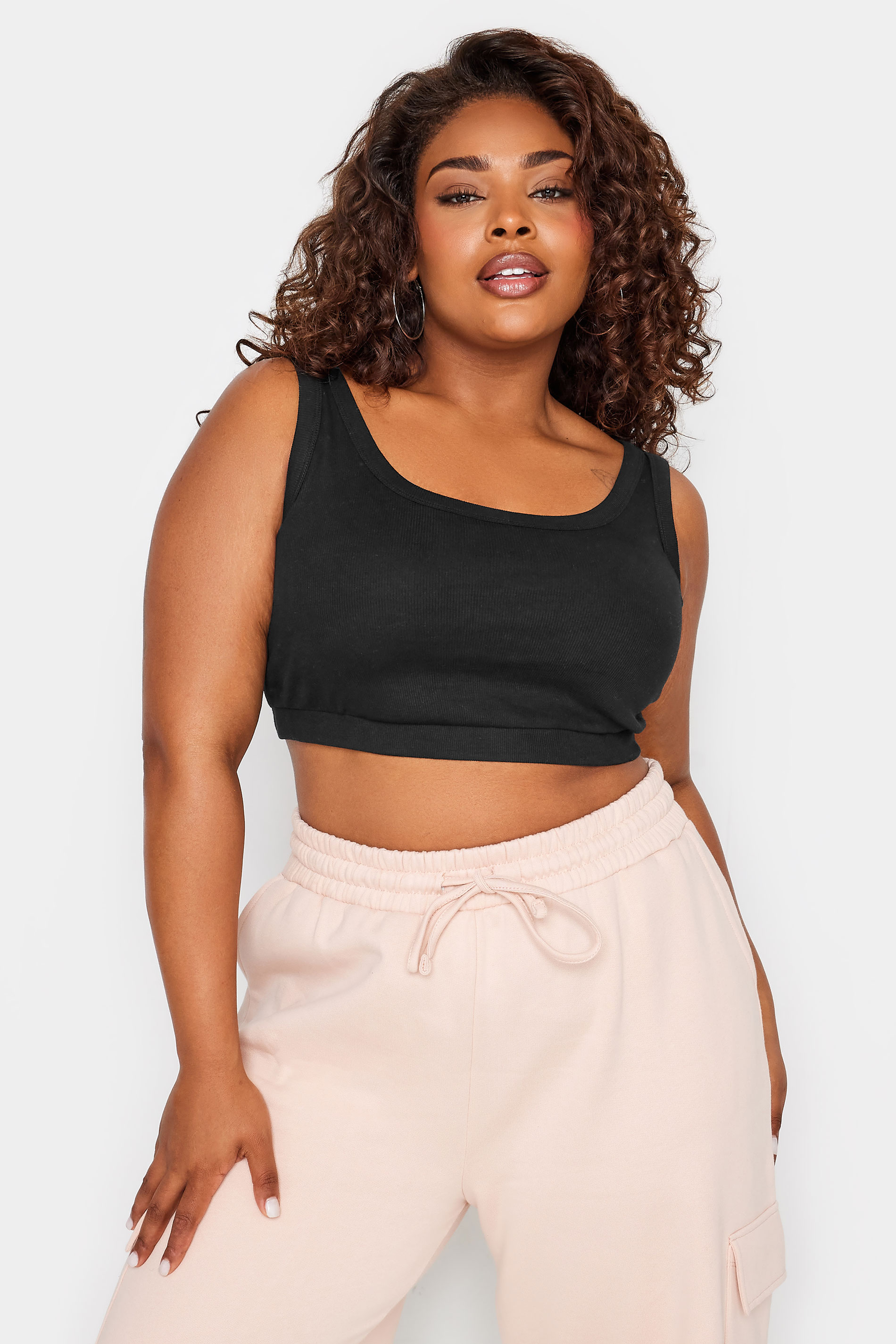YOURS Plus Size 2 PACK Black Ribbed Crop Tops | Yours Clothing 2