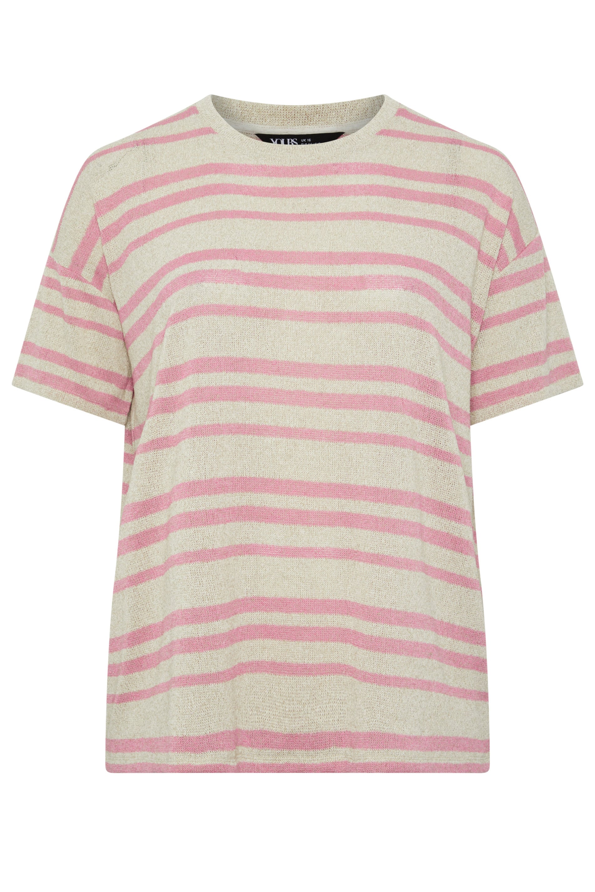 YOURS Plus Size Women's Pink Striped Knitted Boxy T-Shirt | Yours Clothing 5
