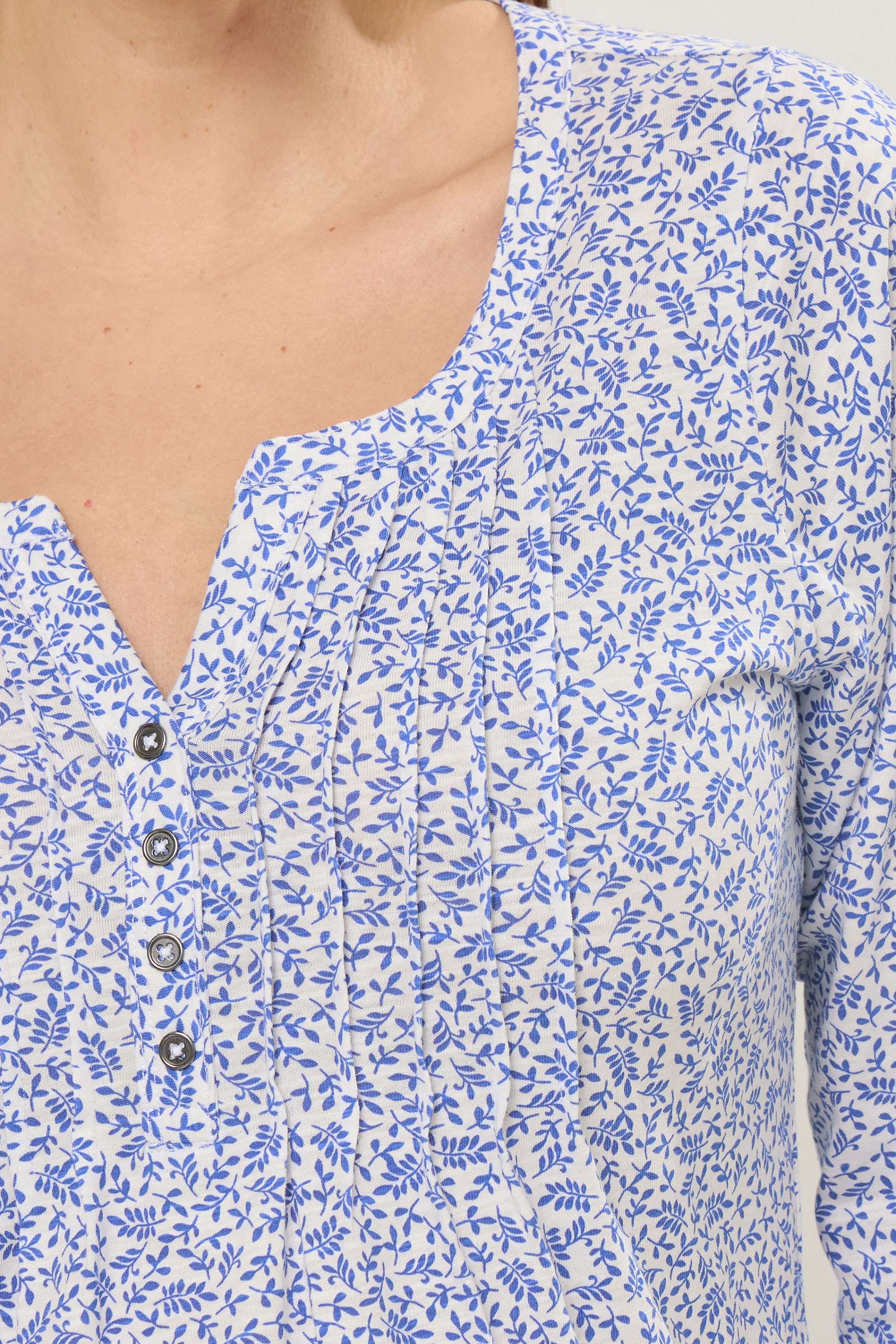 M&Co Blue Floral Cotton Henley Top | M&Co 4