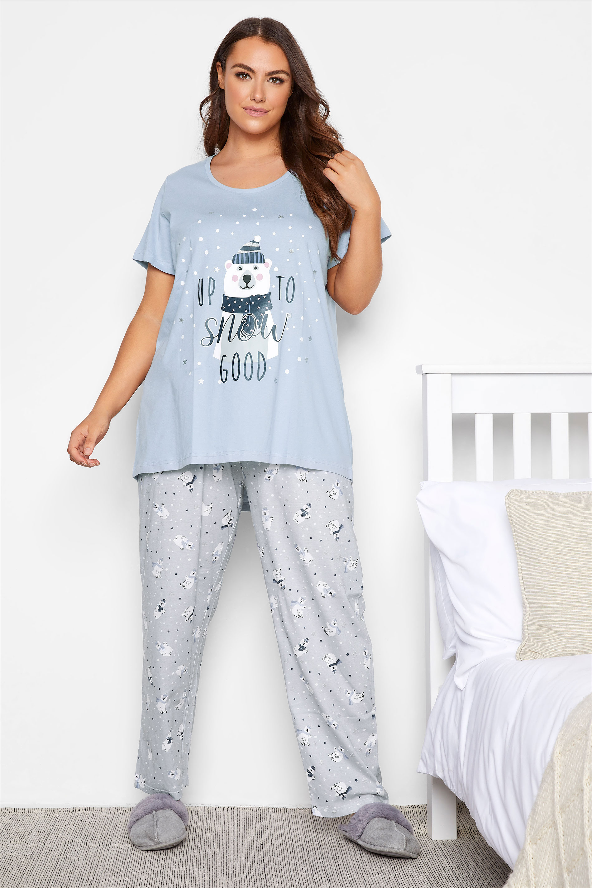 Blue 'Up To Snow Good' Slogan Polar Bear Pyjama Set_B.jpg