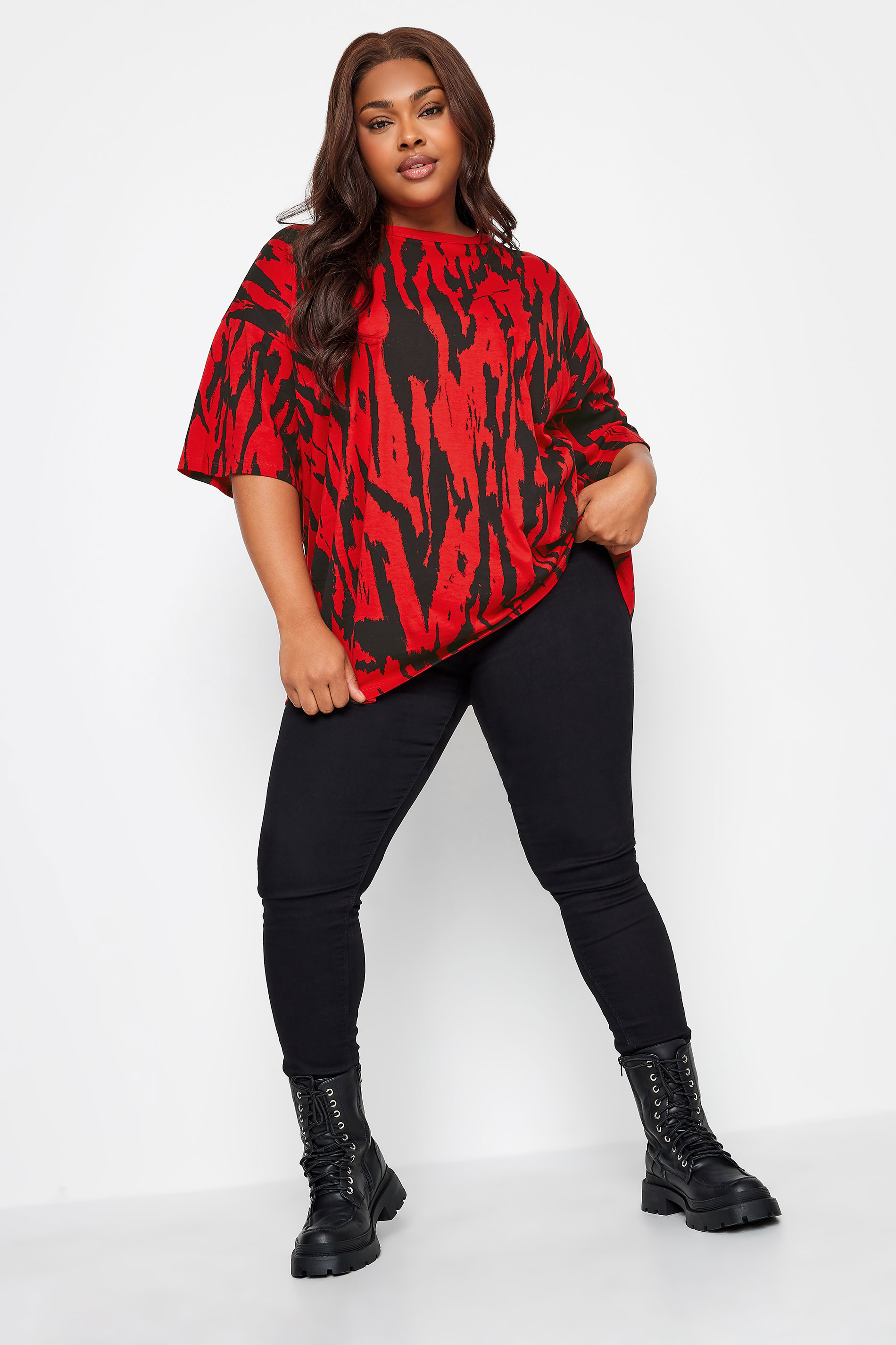 YOURS Curve Plus Size Red Abstract Print T-Shirt | Yours Clothing  3