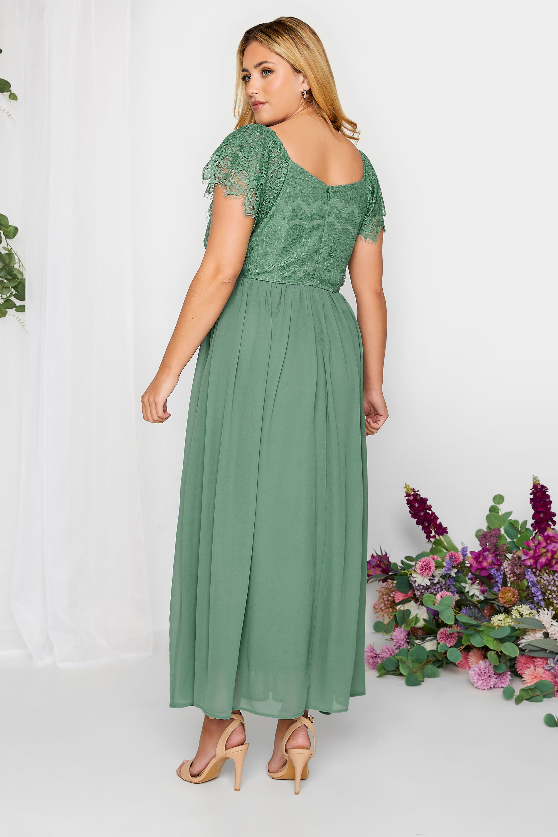 YOURS LONDON Plus Size Green Lace Detail Wrap Maxi Dress | Yours Clothing 3