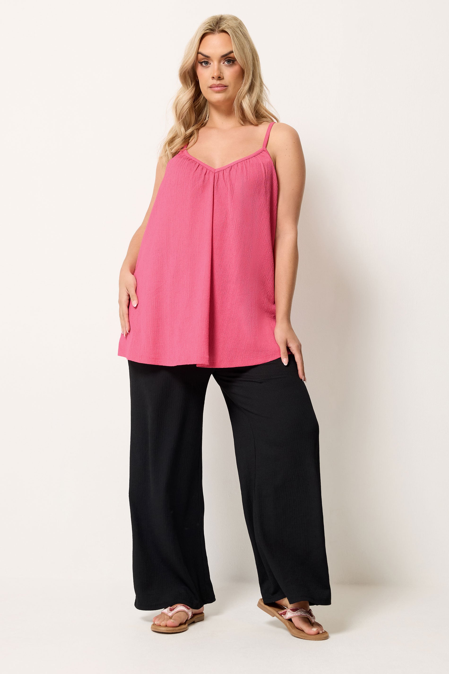 YOURS Plus Size Pink Crinkle Cami Vest Top | Yours Clothing 1