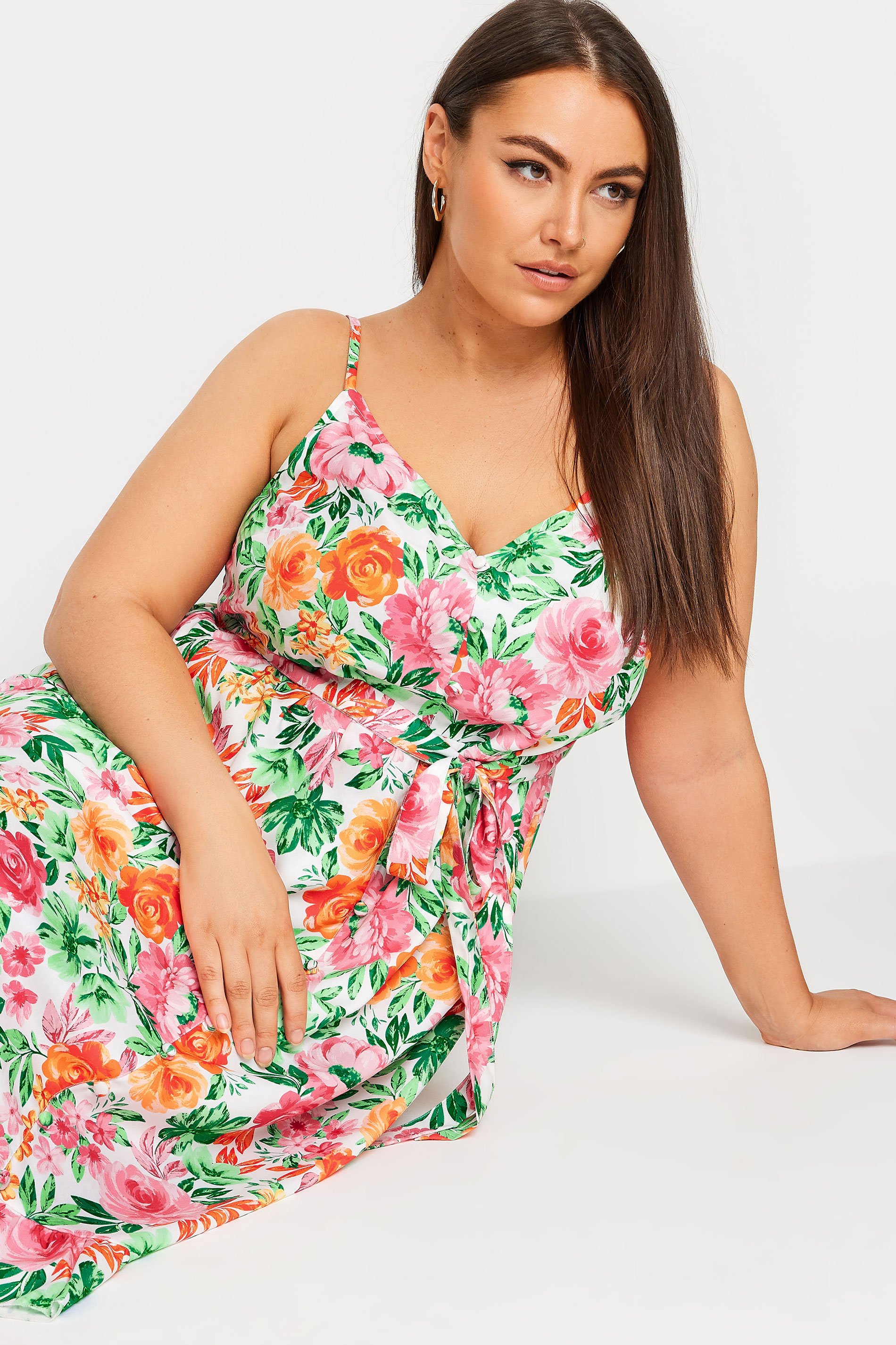 YOURS Plus Size White Floral Print Frill Hem Dress | Yours Clothing