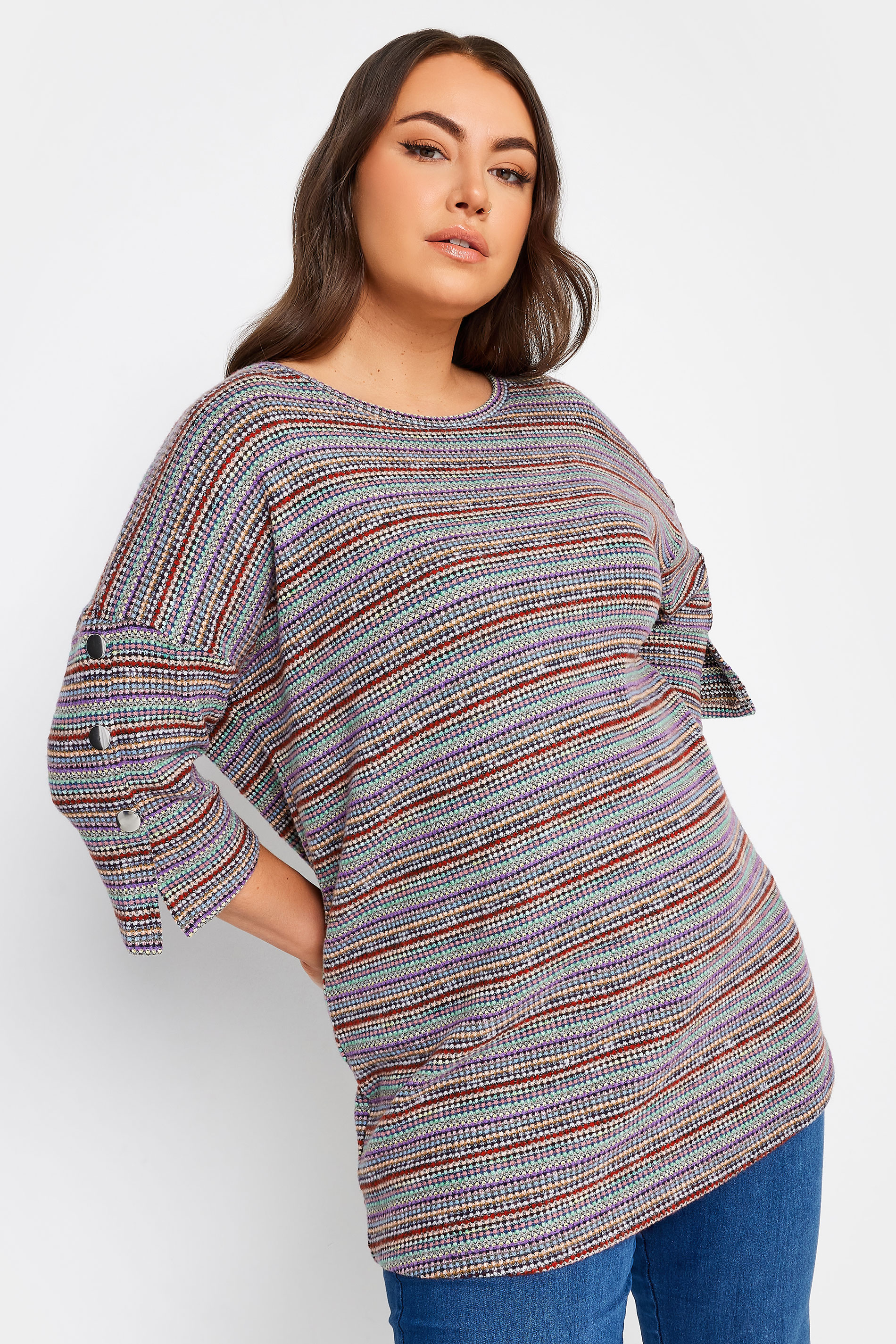 YOURS Plus Size Red Stripe Soft Touch Button Top | Yours Clothing 1