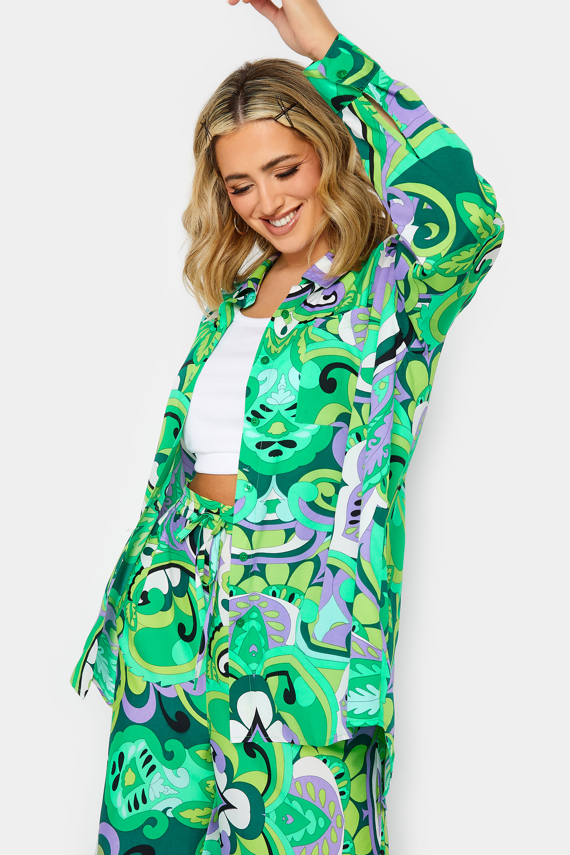 LIMITED COLLECTION Plus Size Curve Green Abstract Print Shirt | Yours Clothing 2