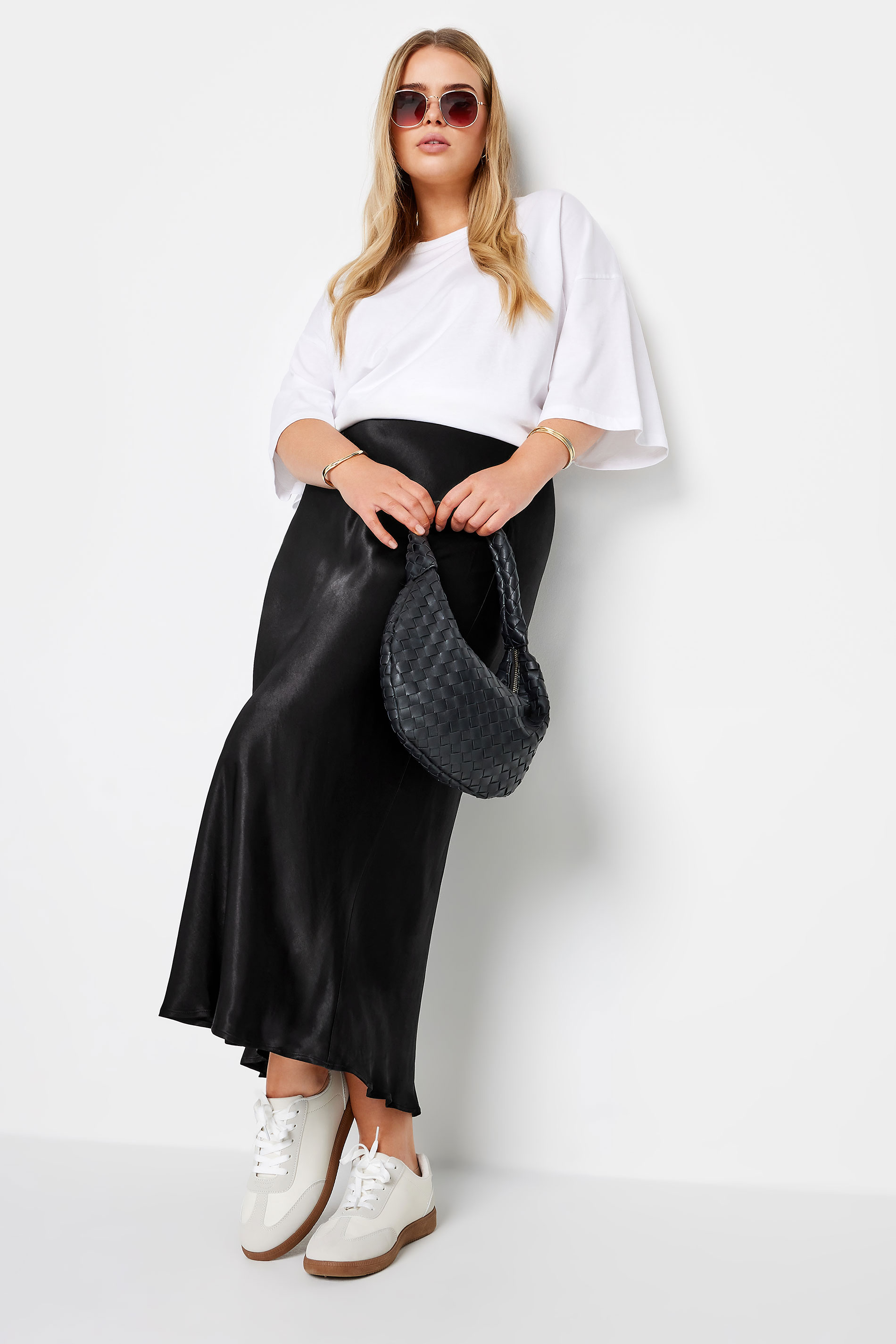YOURS Plus Size Black Satin Maxi Skirt | Yours Clothing 2