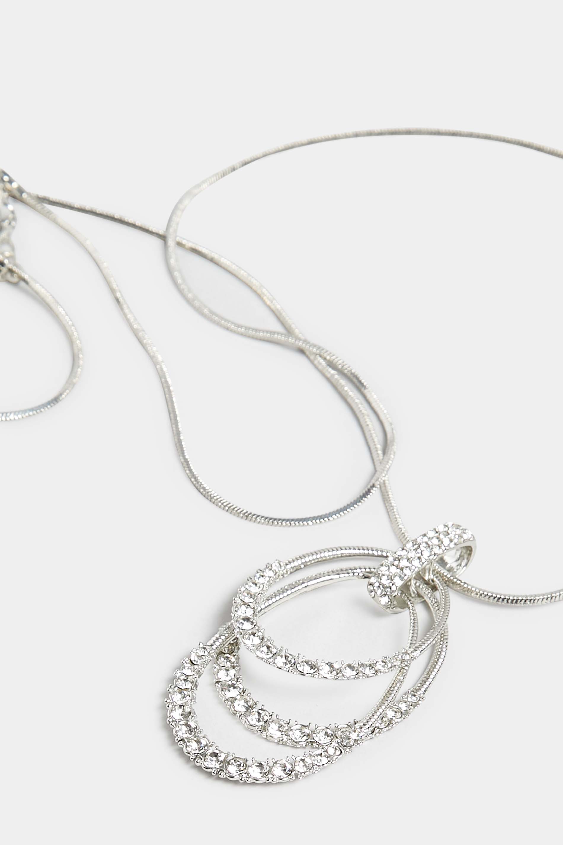 Silver Diamante Circle Long Chain Necklace | Yours Clothing 3