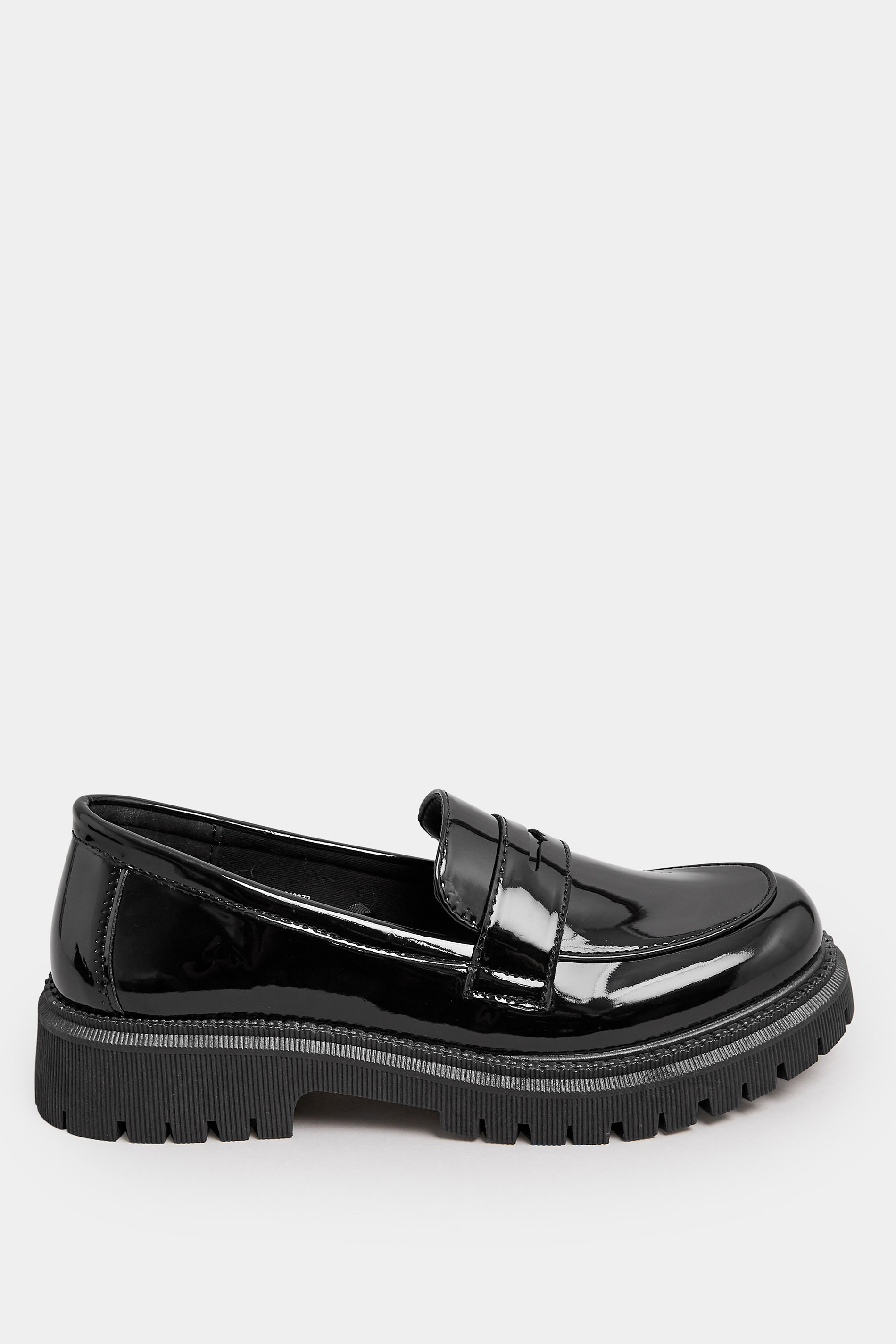 Black Patent Chunky Saddle Loafers In Wide E & Extra Wide EEE Fit | Yours Clothing  3
