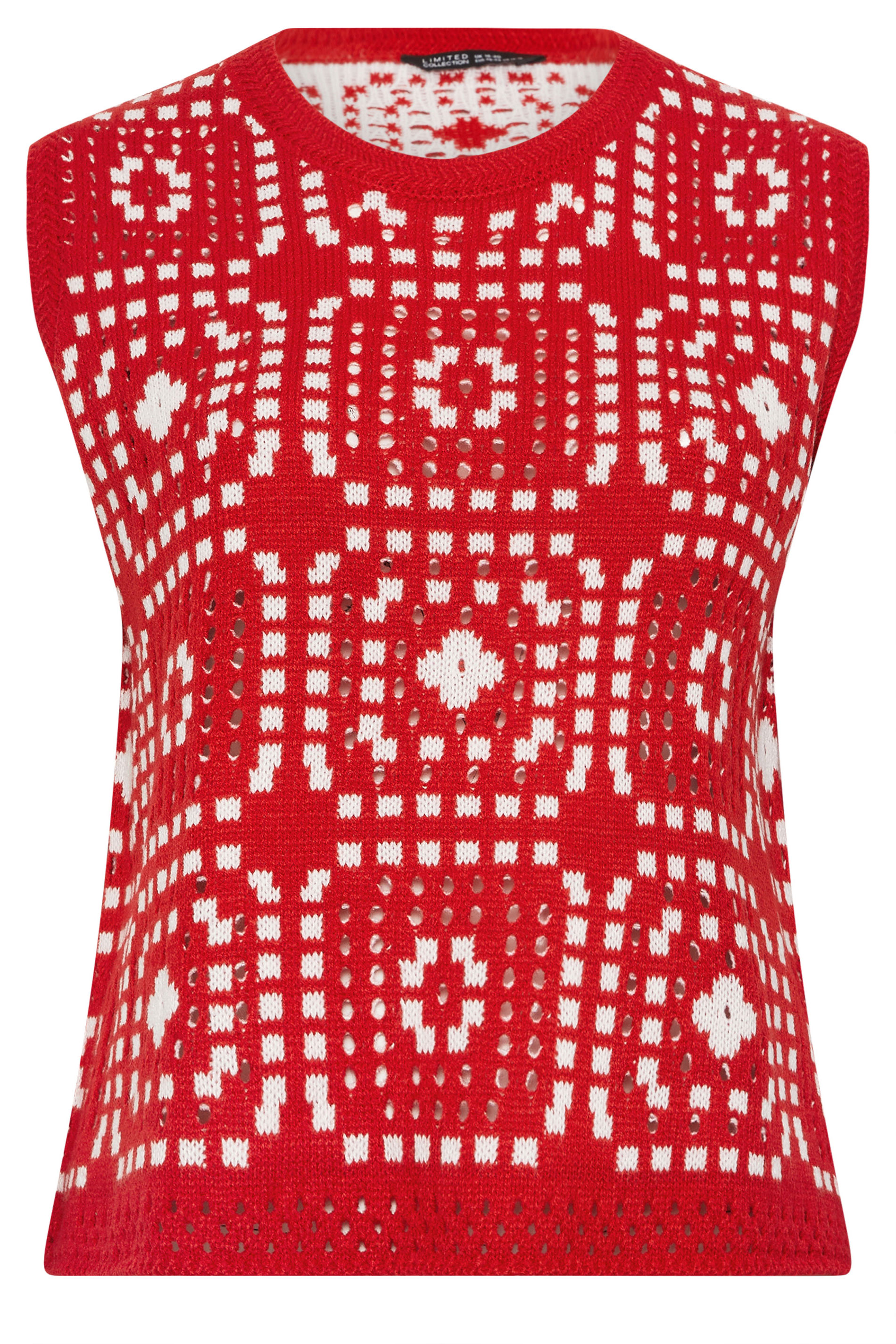 LIMITED COLLECTION Plus Size Red Knitted Crochet Vest | Yours Clothing 5