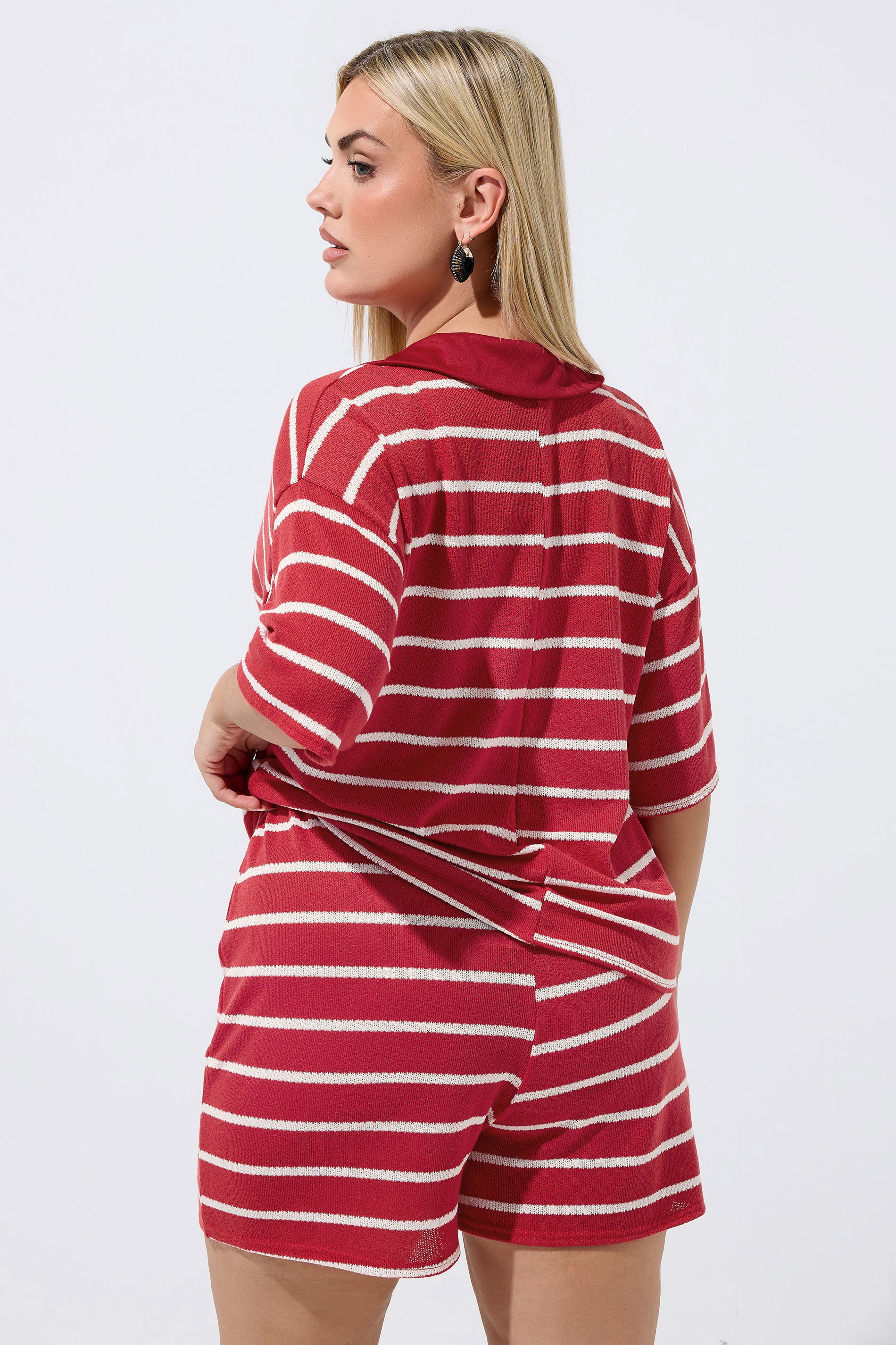 LIMITED COLLECTION Plus Size Red Crochet Stripe Shorts | Yours Clothing 4