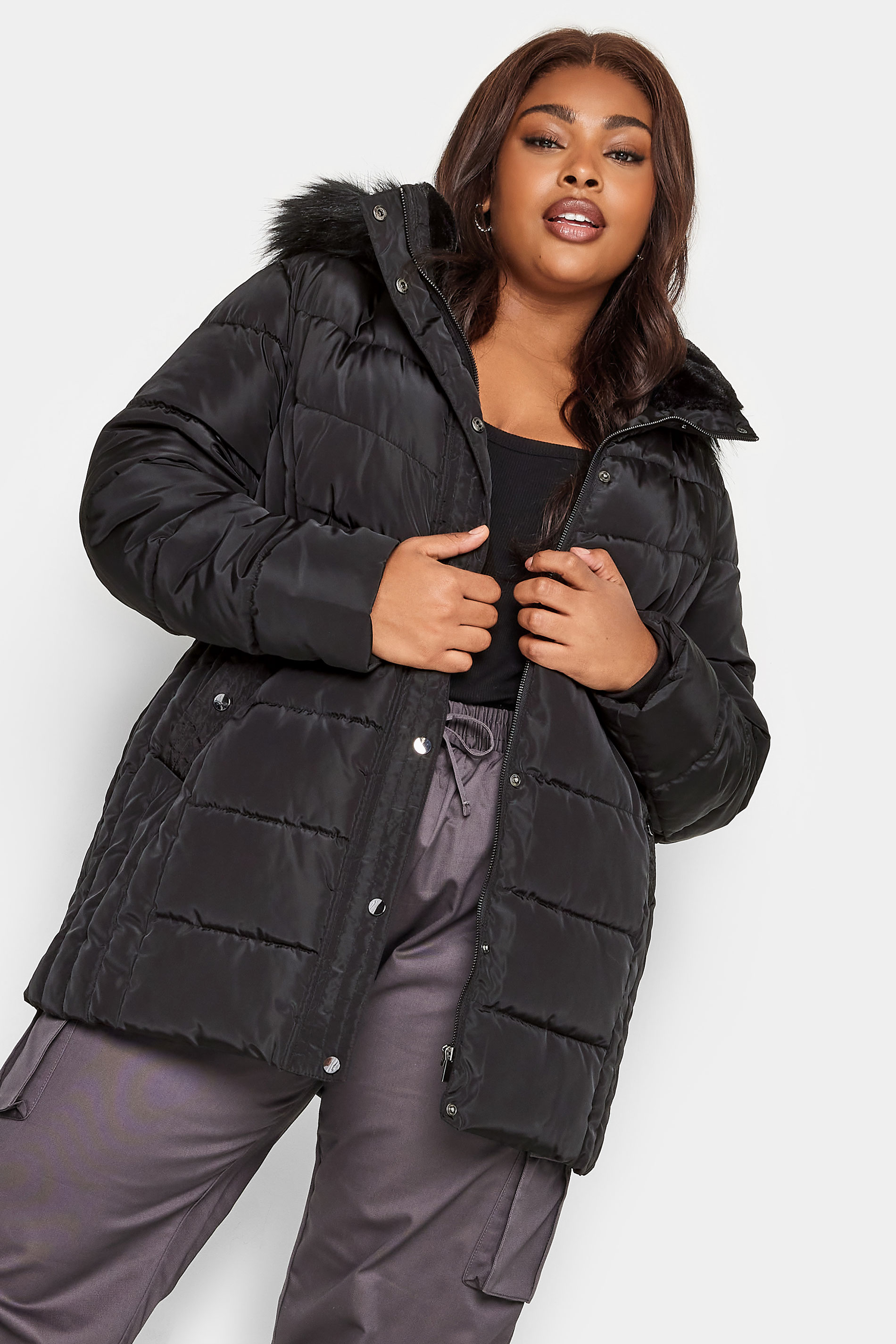 YOURS Curve Plus Size Black Puffer Jacket | Yours Clothing  1