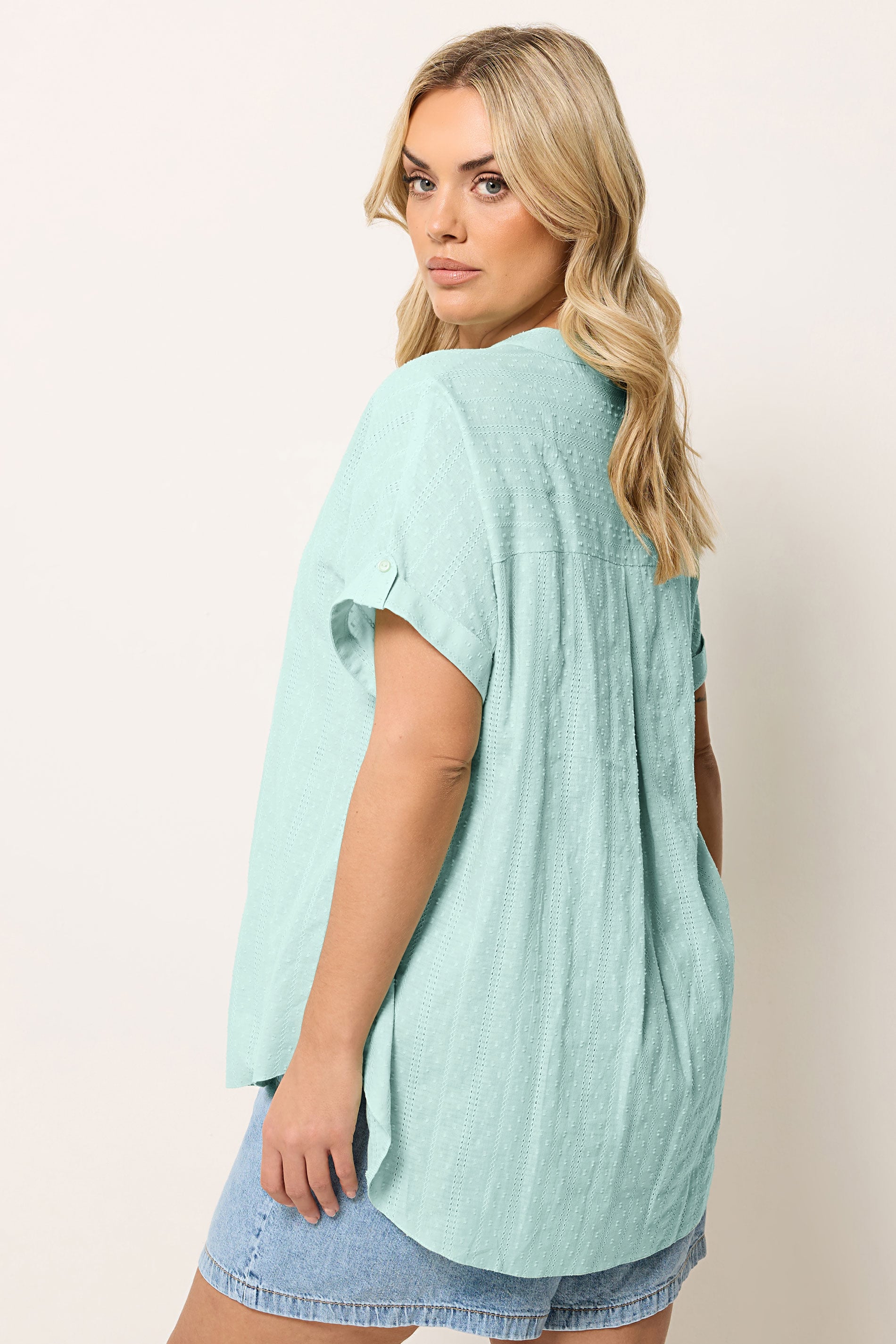 YOURS Plus Size Green Dobby Textured Blouse | Yours Clothing 2